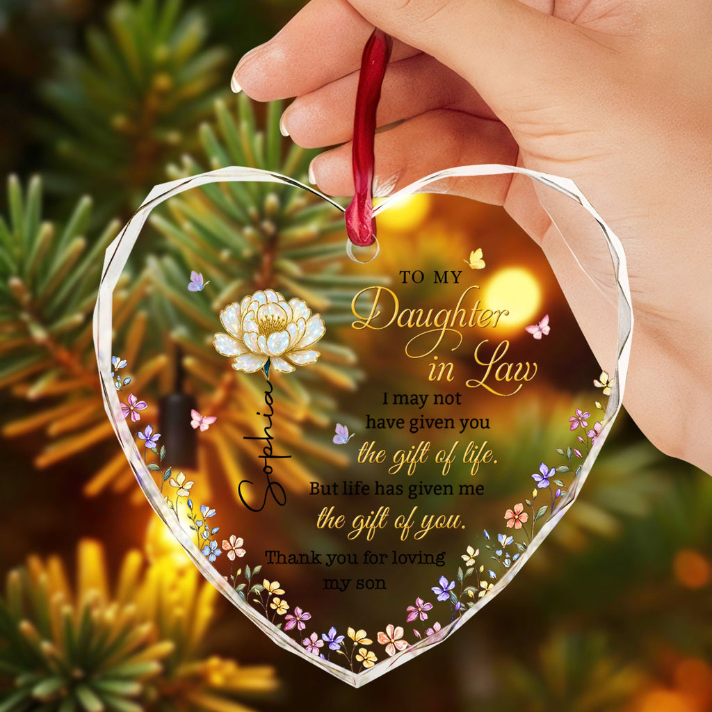 Personalized Heart Glass Ornament Custom Name Gift for Daughter-In-Law Heart Glass Ornament GradoCreations