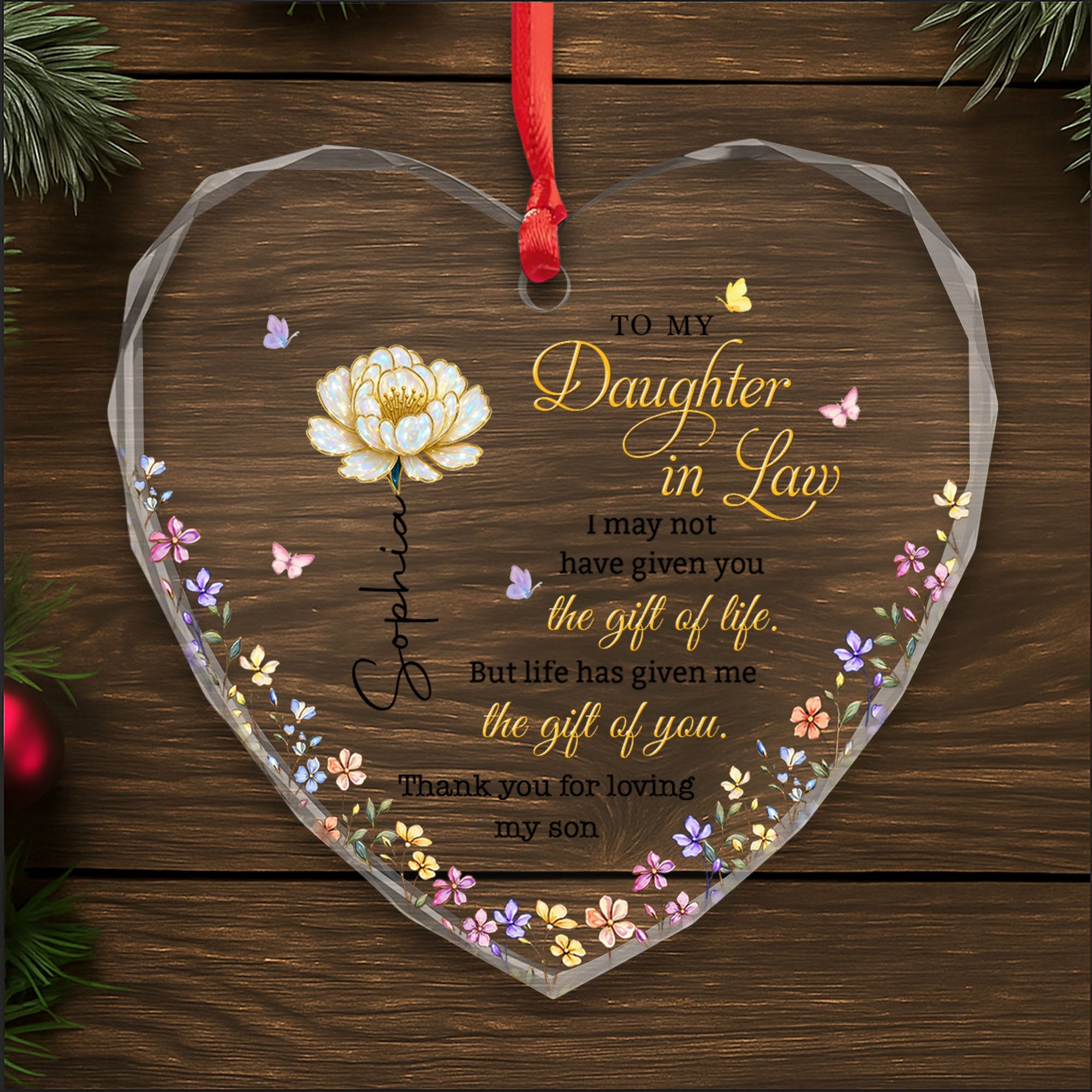 Personalized Heart Glass Ornament Custom Name Gift for Daughter-In-Law Heart Glass Ornament GradoCreations