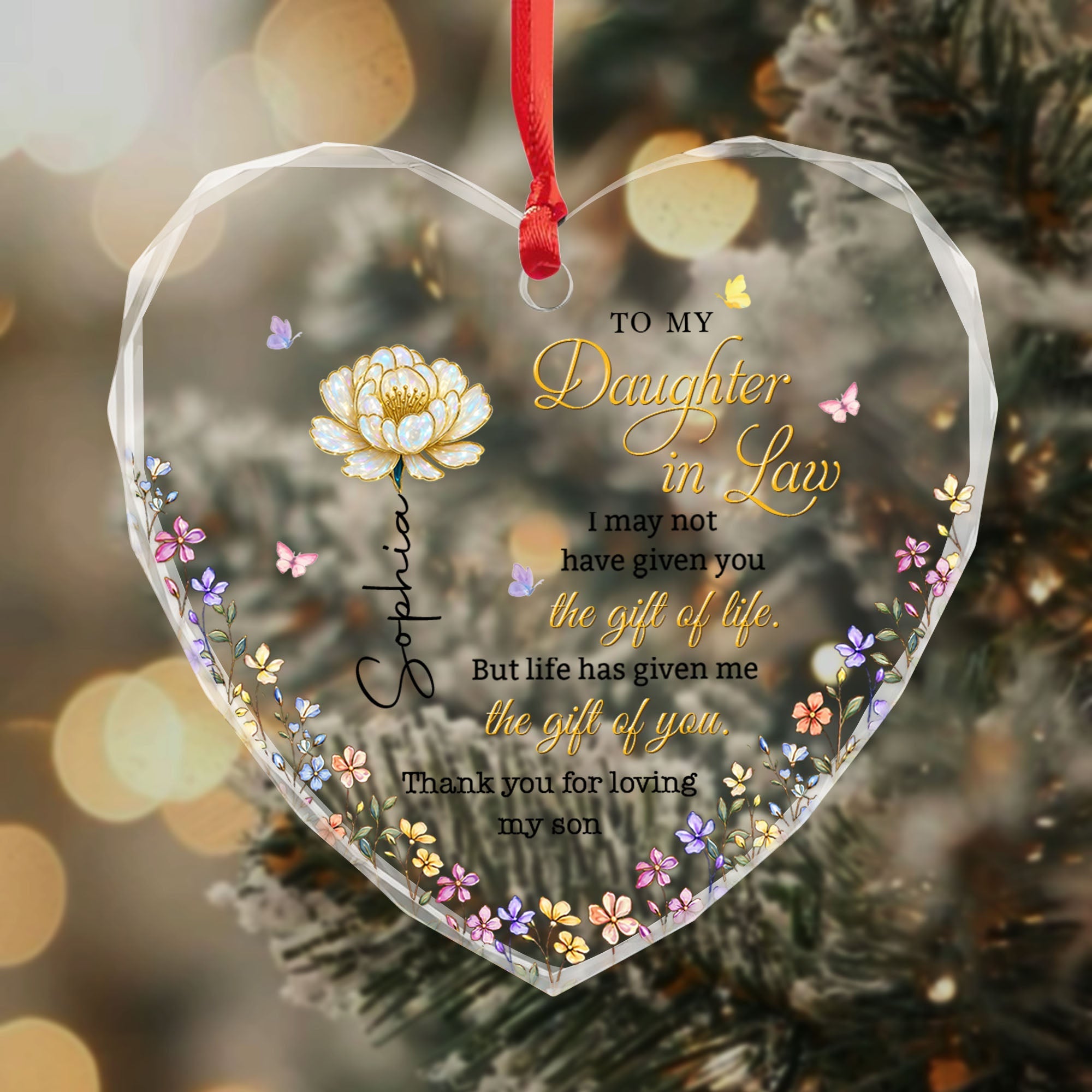 Personalized Heart Glass Ornament Custom Name Gift for Daughter-In-Law Heart Glass Ornament GradoCreations