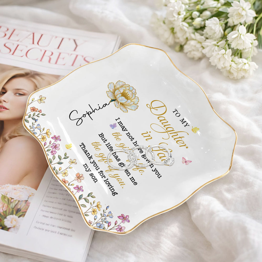 Personalized Lace Jewelry Dish Custom Name Gift for Daughter-in-Law Lace Square Jewelry Dish GradoCreations