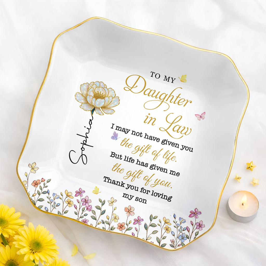Personalized Lace Jewelry Dish Custom Name Gift for Daughter-in-Law Lace Square Jewelry Dish GradoCreations