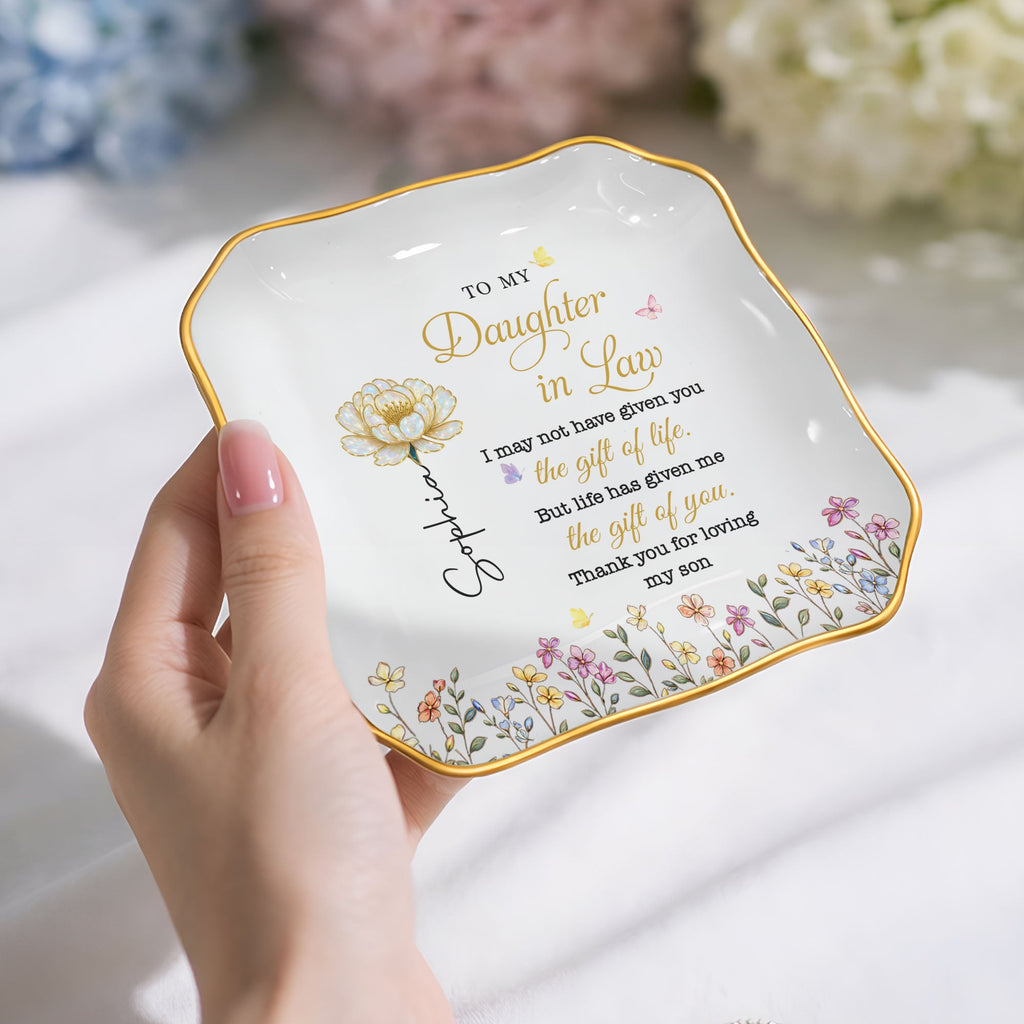 Personalized Lace Jewelry Dish Custom Name Gift for Daughter-in-Law Lace Square Jewelry Dish GradoCreations
