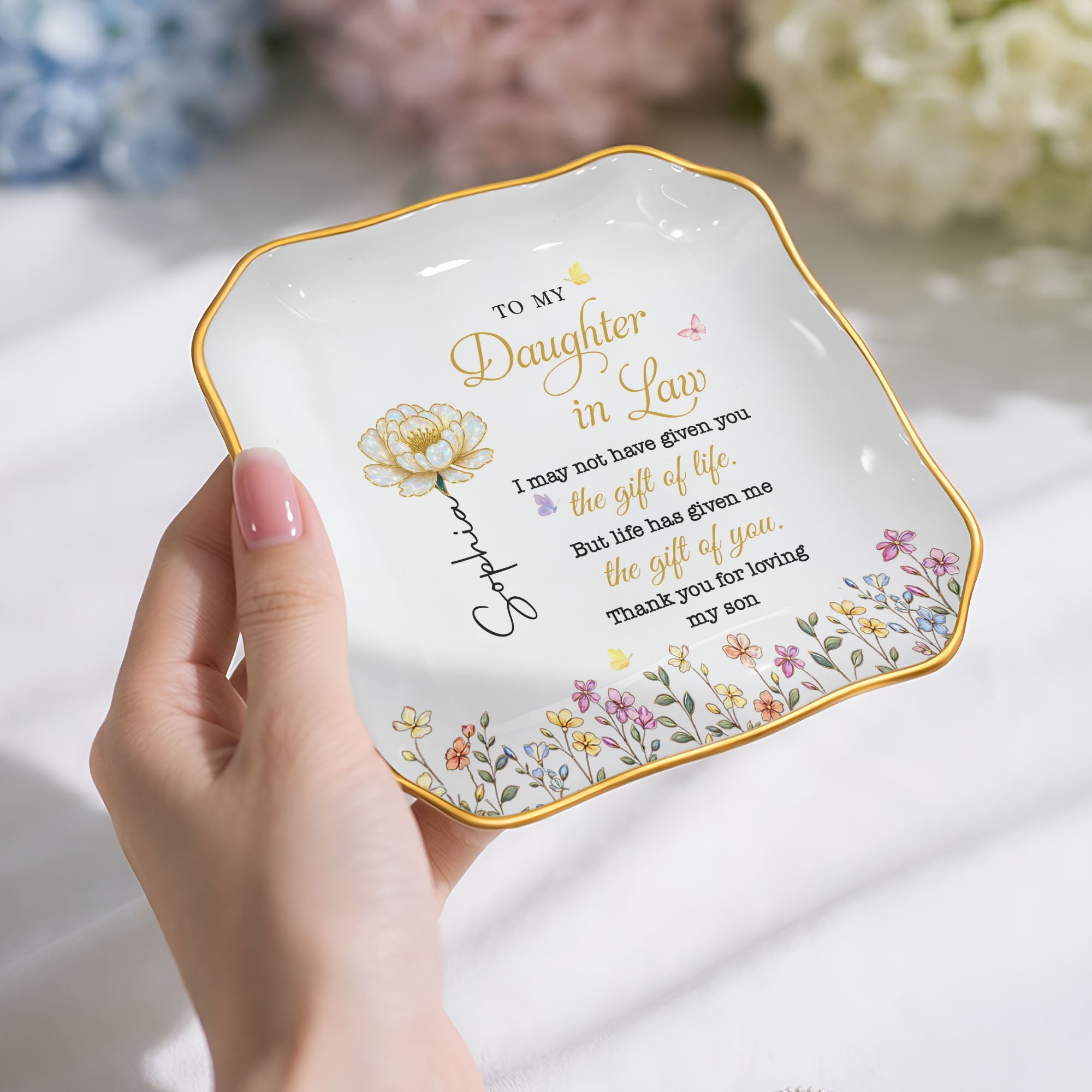 Personalized Lace Jewelry Dish Custom Name Gift for Daughter-in-Law Lace Square Jewelry Dish GradoCreations