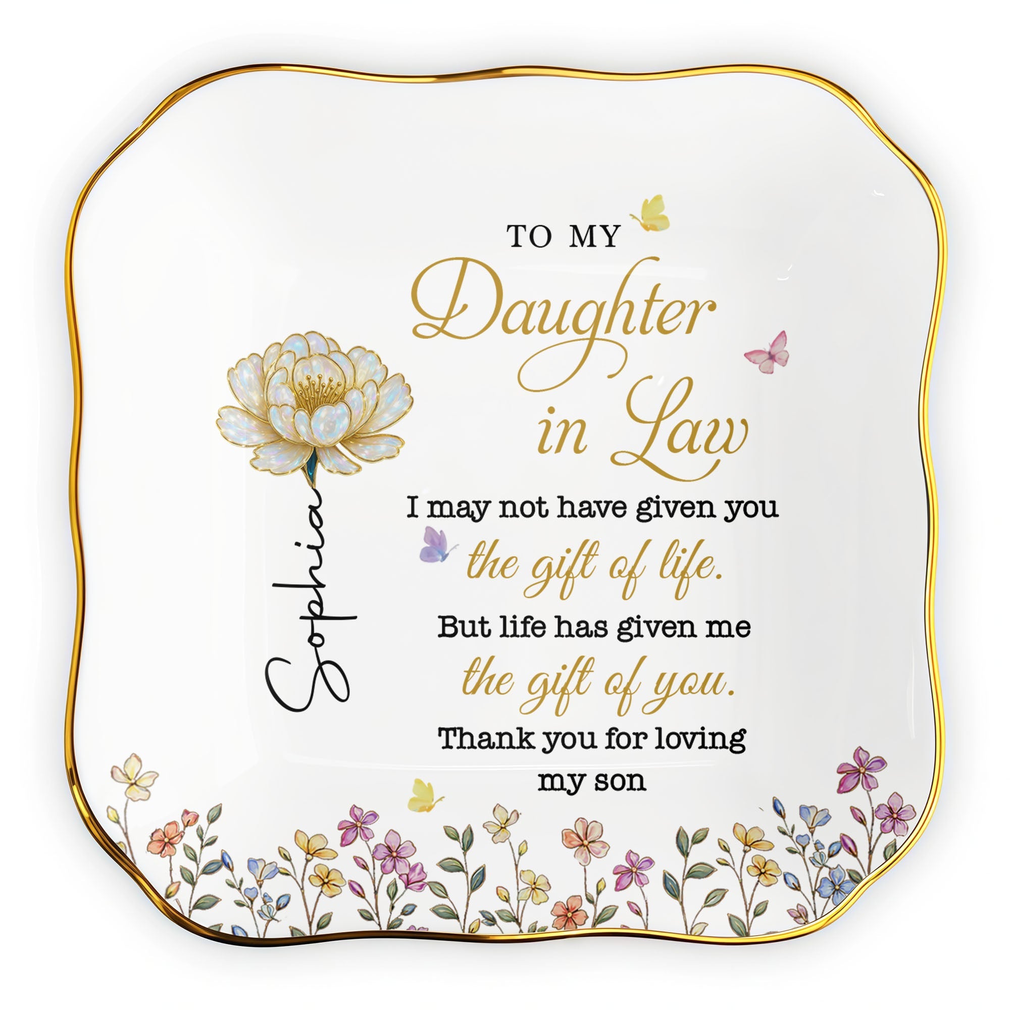 Personalized Lace Jewelry Dish Custom Name Gift for Daughter-in-Law Lace Square Jewelry Dish GradoCreations