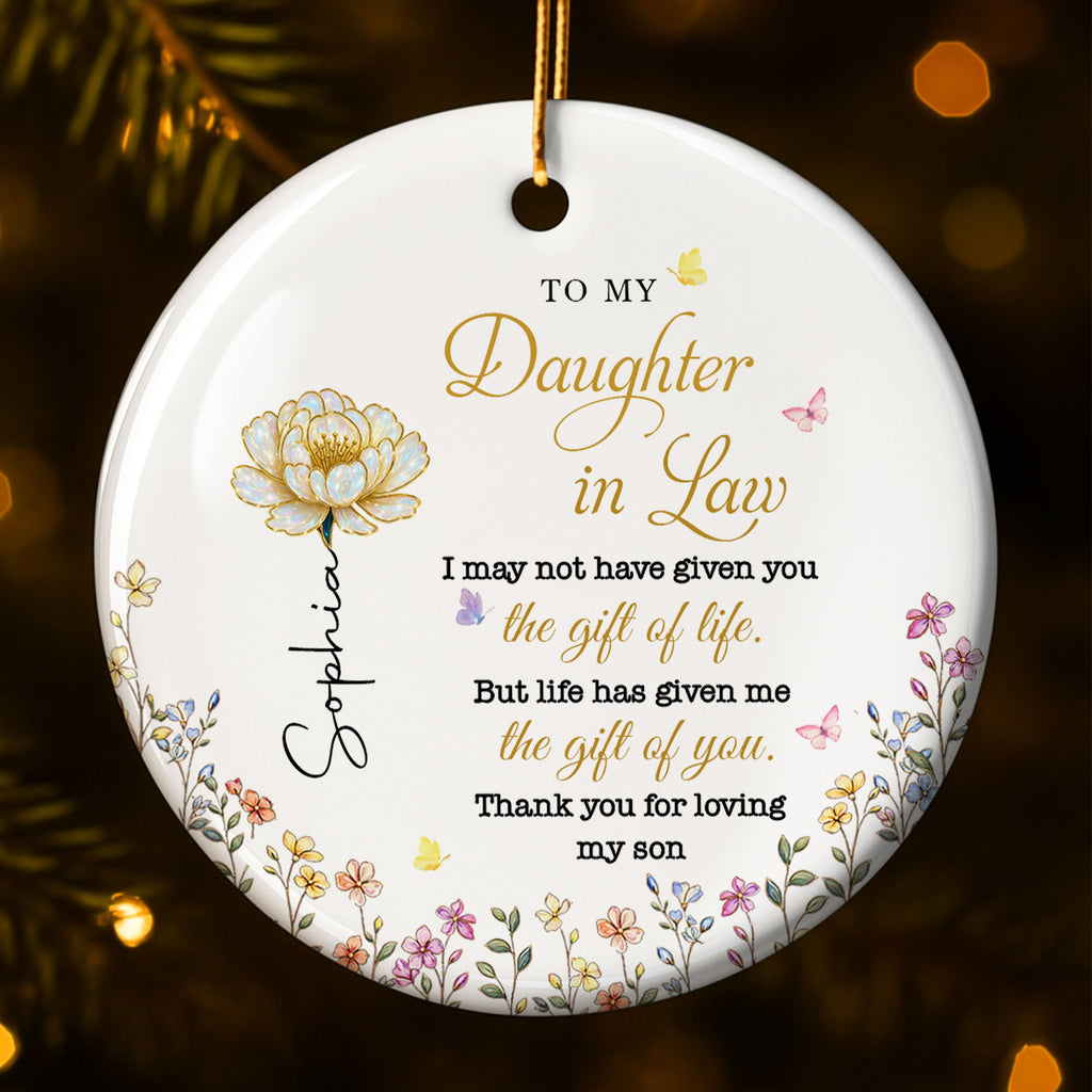 Personalized Ceramic Ornament for Daughter-in-Law Gift with Flowers Ceramic Ornament GradoCreations