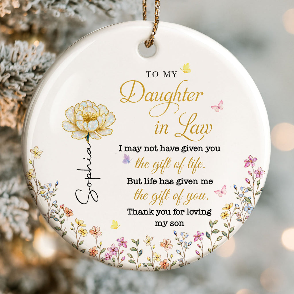 Personalized Ceramic Ornament for Daughter-in-Law Gift with Flowers Ceramic Ornament GradoCreations