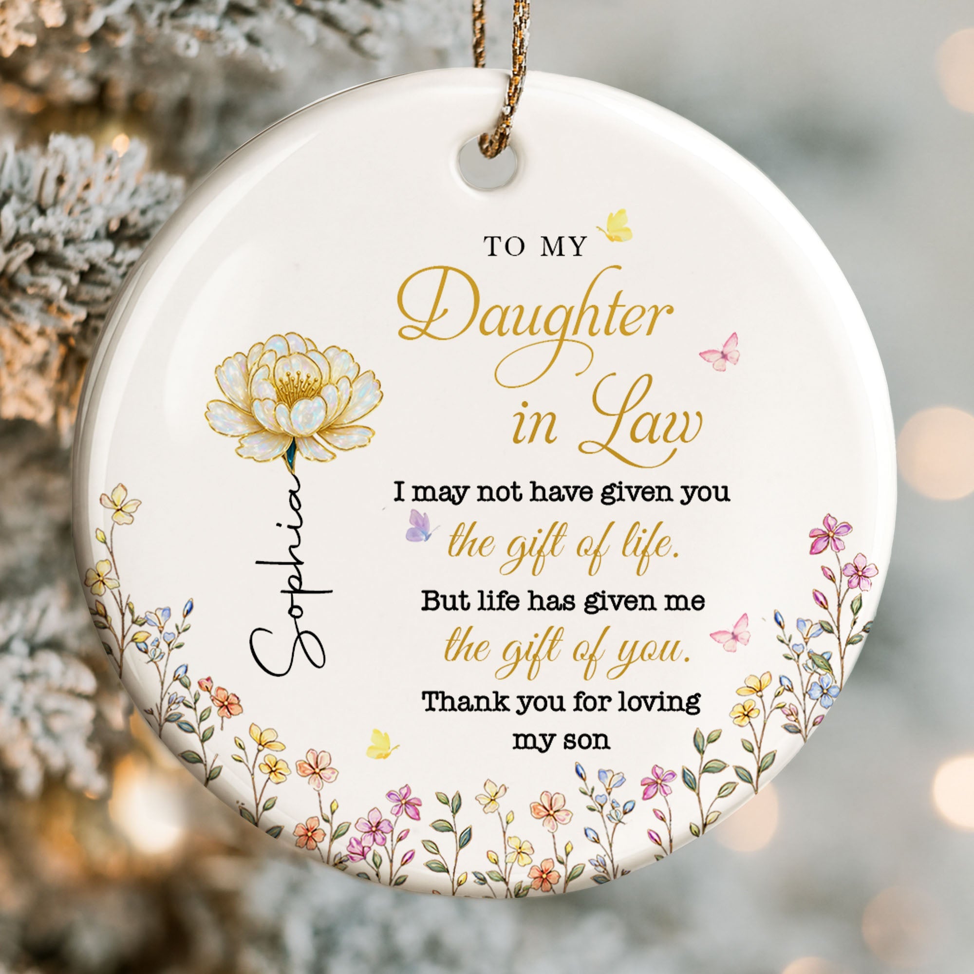 Personalized Ceramic Ornament for Daughter-in-Law Gift with Flowers Ceramic Ornament GradoCreations