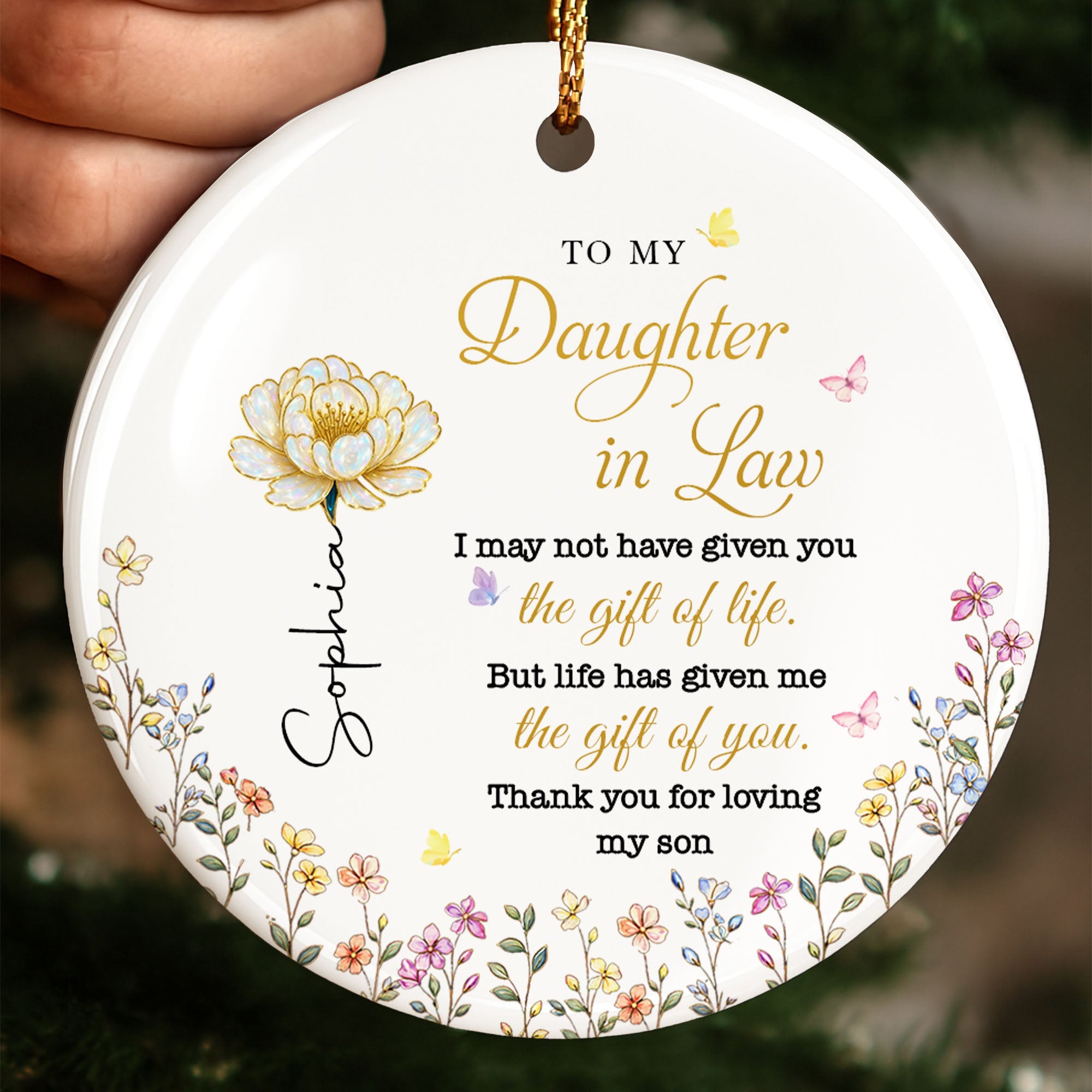 Personalized Ceramic Ornament for Daughter-in-Law Gift with Flowers Ceramic Ornament GradoCreations
