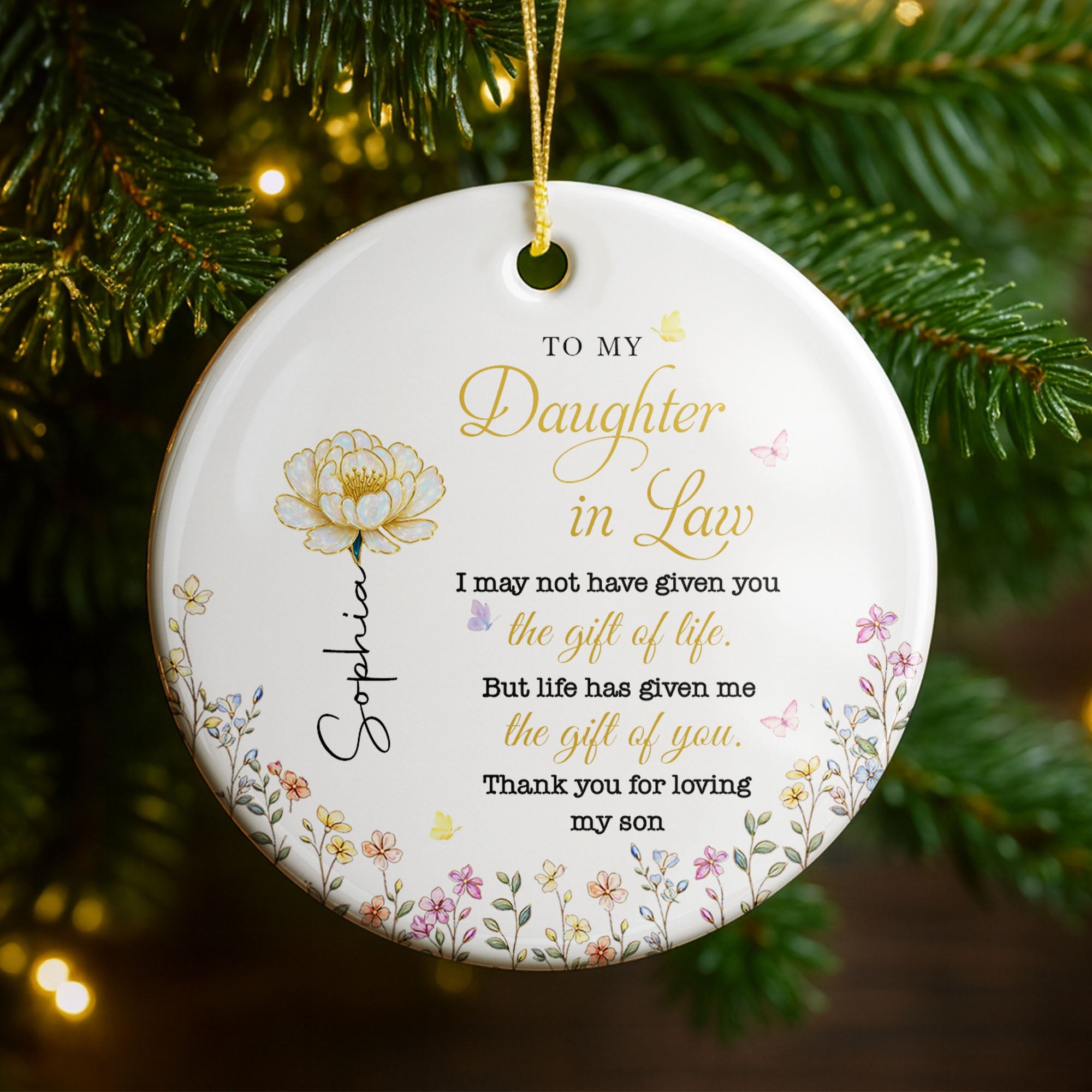 Personalized Ceramic Ornament for Daughter-in-Law Gift with Flowers Ceramic Ornament GradoCreations