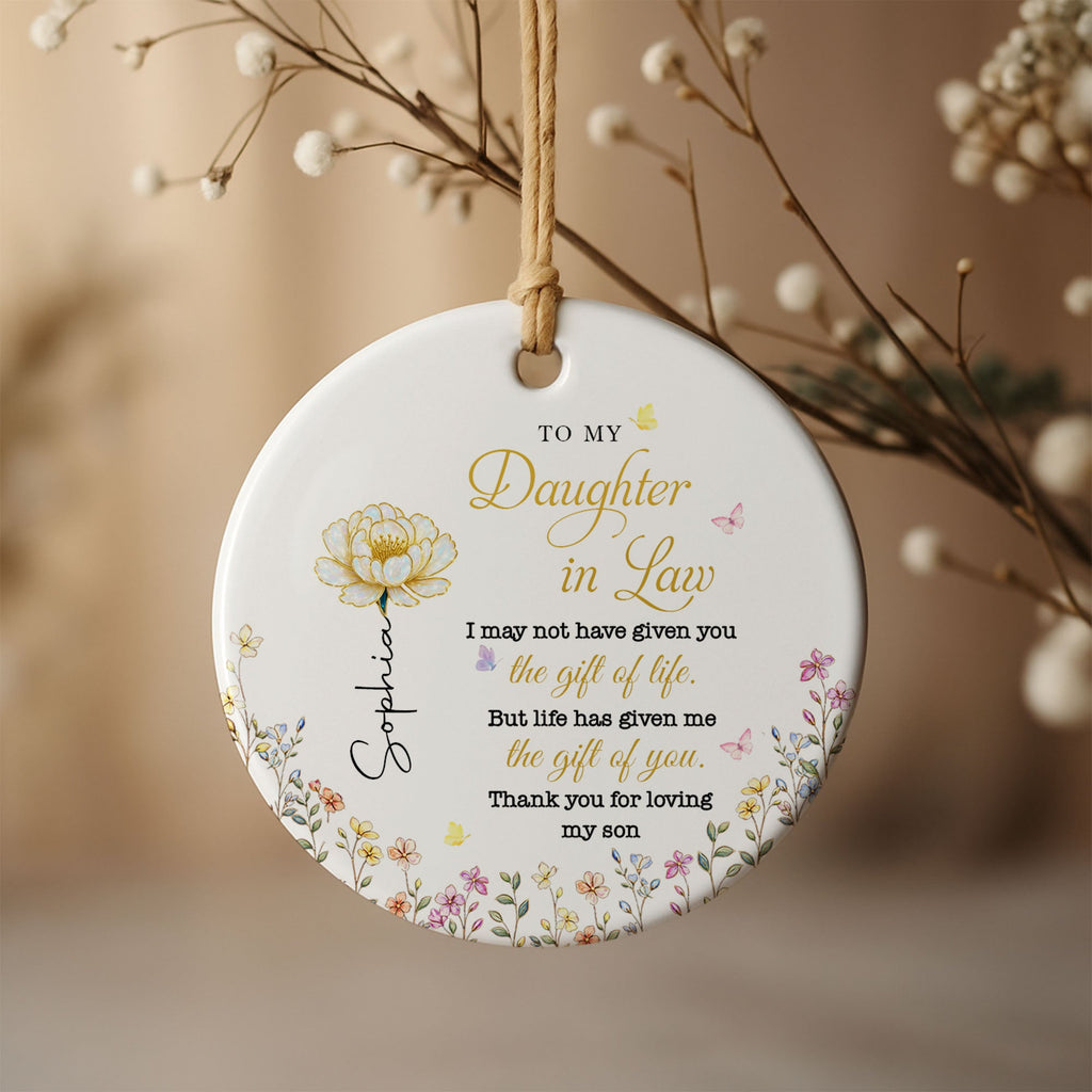 Personalized Ceramic Ornament for Daughter-in-Law Gift with Flowers Ceramic Ornament GradoCreations
