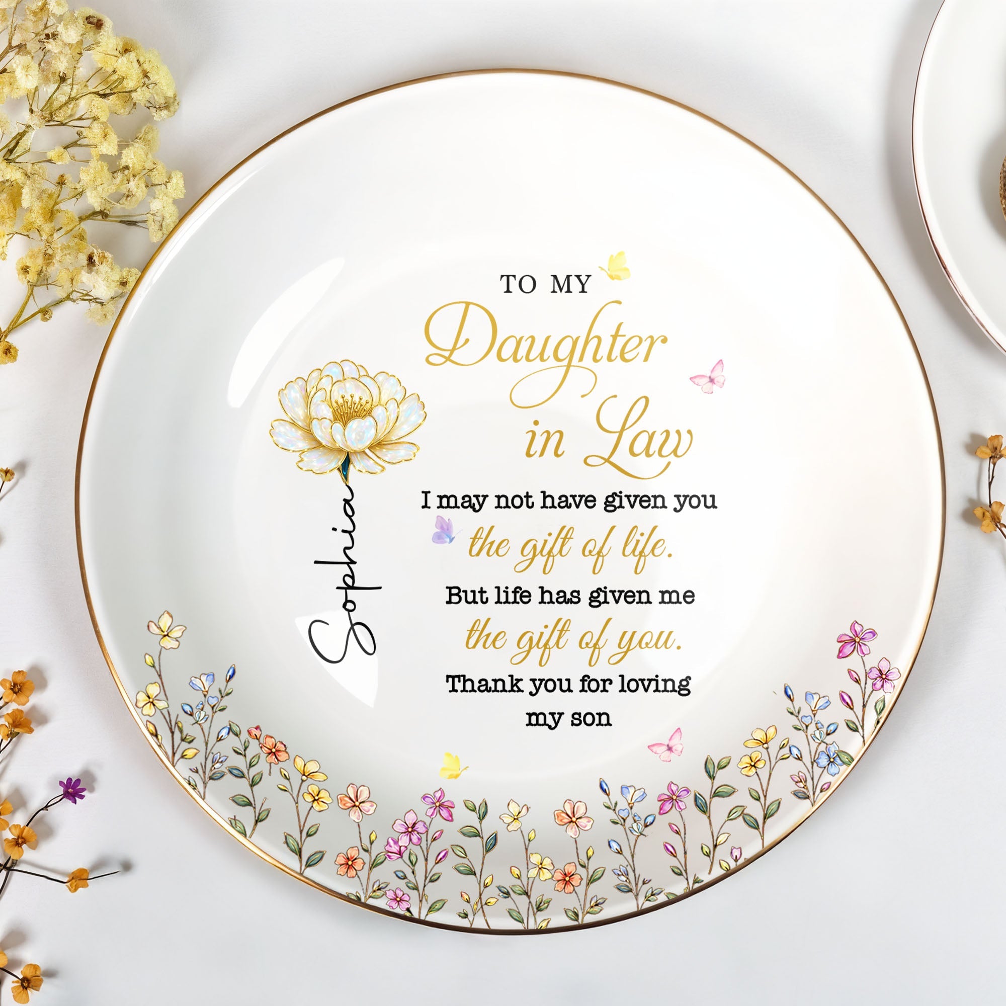 Personalized Birth Month Flower Jewelry Dish for Daughter-in-Law Jewelry Dish GradoCreations