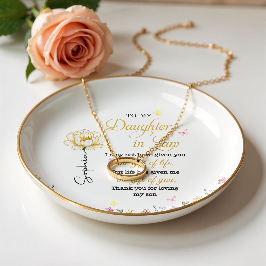 Personalized Birth Month Flower Jewelry Dish for Daughter-in-Law Jewelry Dish GradoCreations