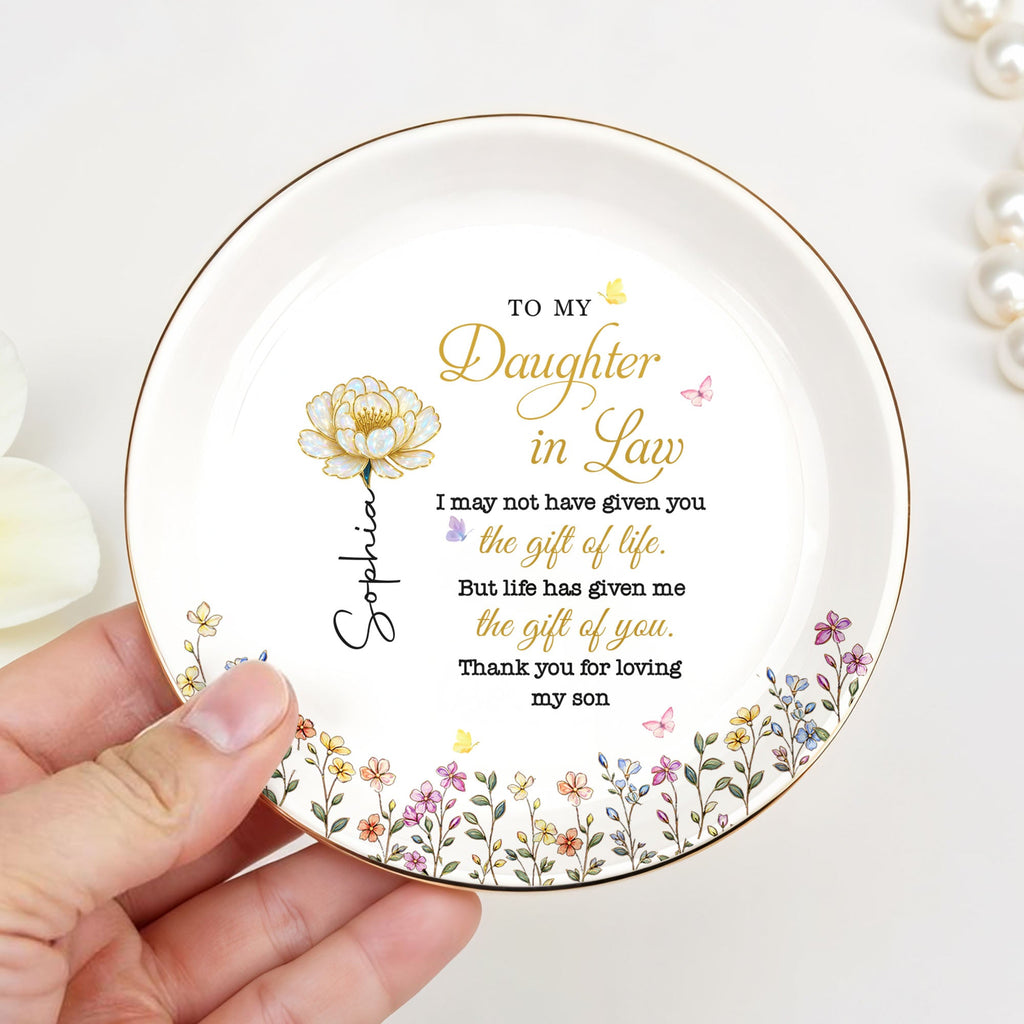 Personalized Birth Month Flower Jewelry Dish for Daughter-in-Law Jewelry Dish GradoCreations