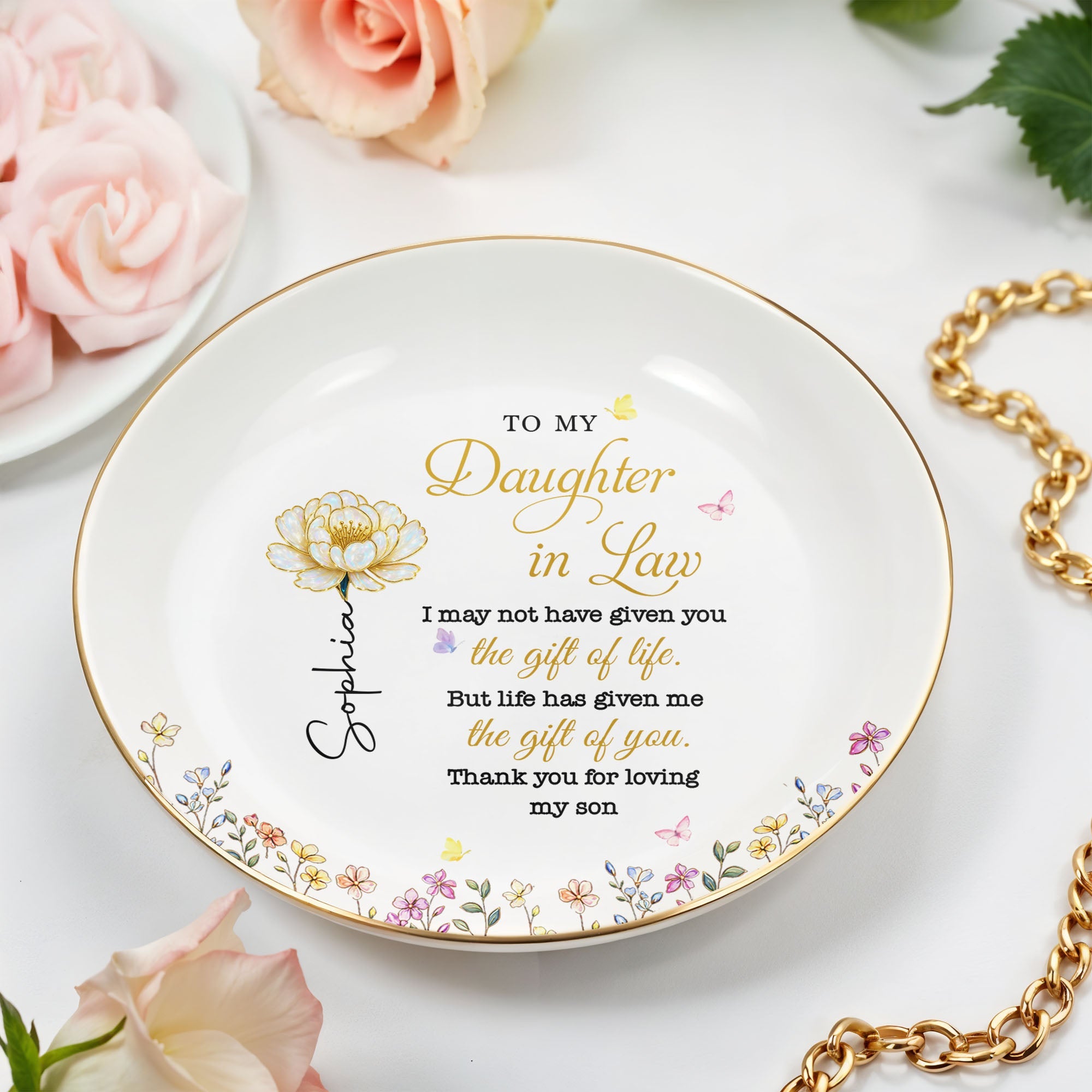 Personalized Birth Month Flower Jewelry Dish for Daughter-in-Law Jewelry Dish GradoCreations