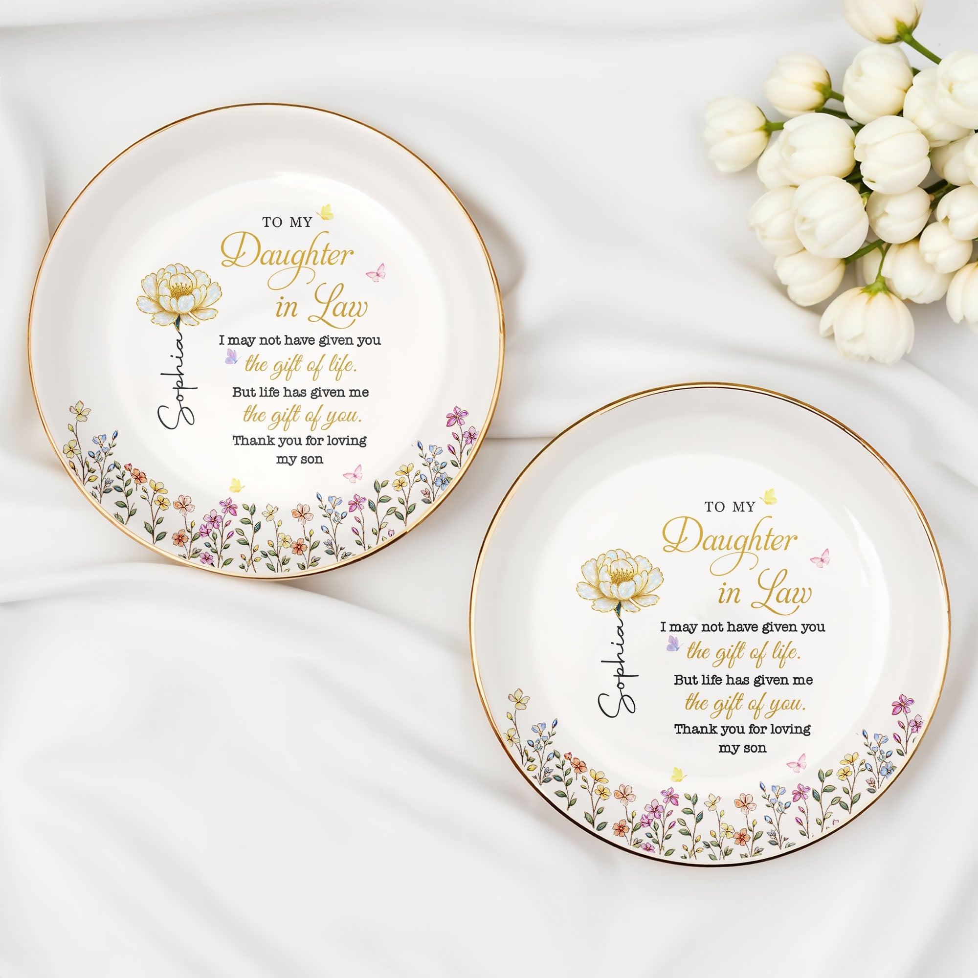 Personalized Birth Month Flower Jewelry Dish for Daughter-in-Law Jewelry Dish GradoCreations