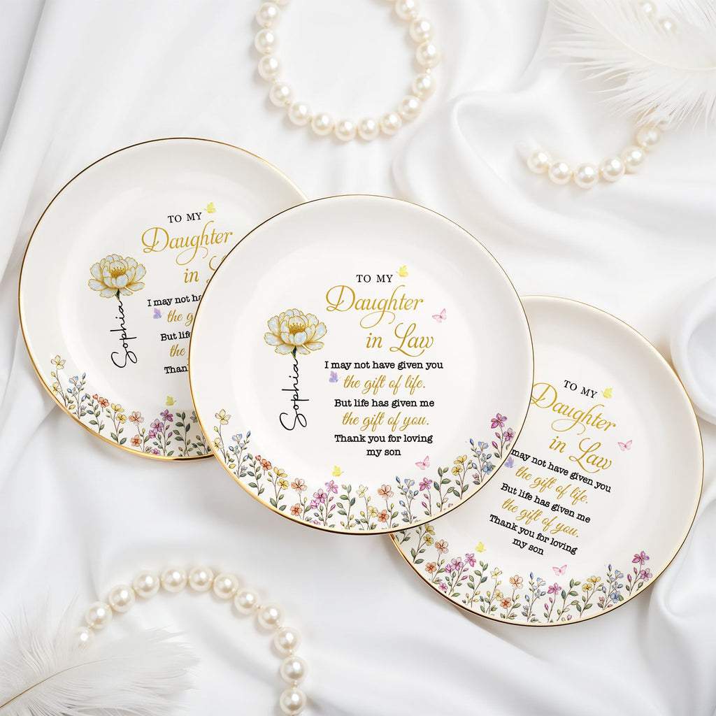 Personalized Birth Month Flower Jewelry Dish for Daughter-in-Law Jewelry Dish GradoCreations