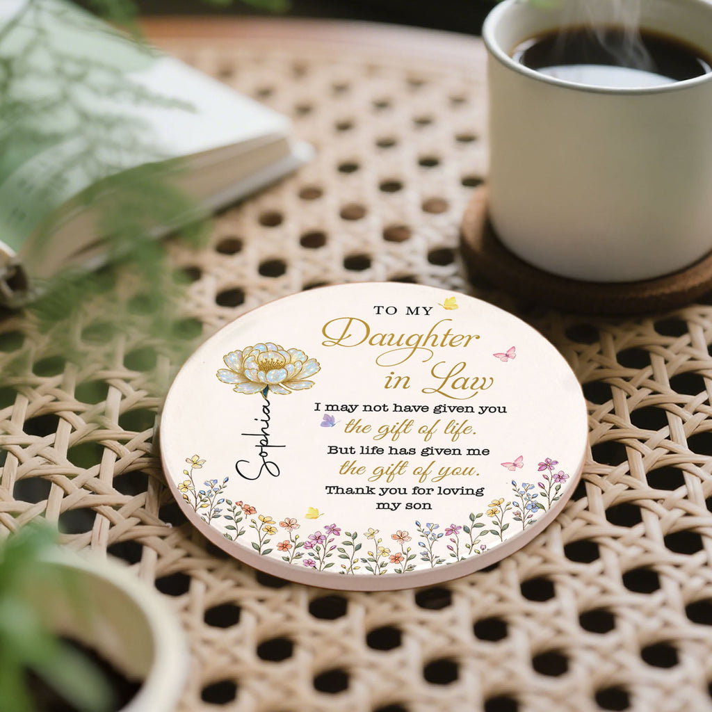 Personalized Ceramic Coaster Gift for Daughter-in-Law - Floral Design Ceramic Coaster GradoCreations