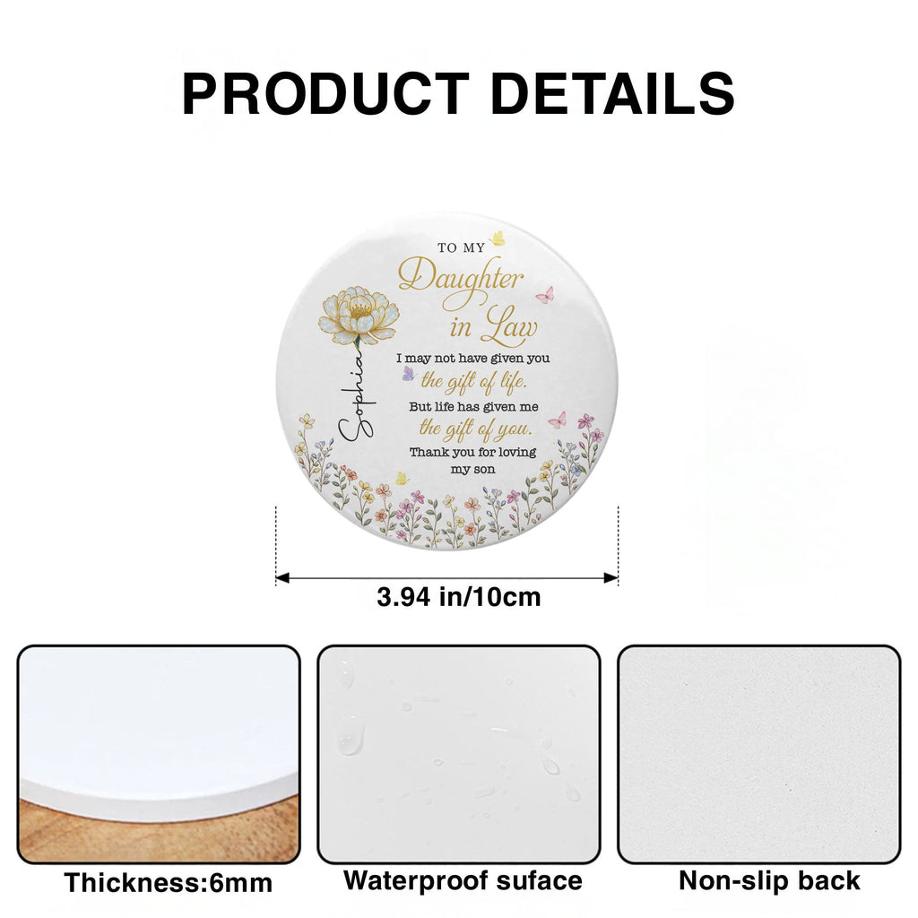 Personalized Ceramic Coaster Gift for Daughter-in-Law - Floral Design Ceramic Coaster GradoCreations