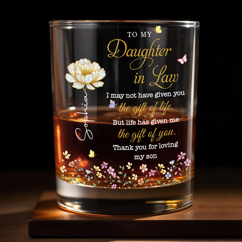 Personalized Whiskey Glass Custom Flowers Gift for Daughter-in-Law Whiskey Glass GradoCreations