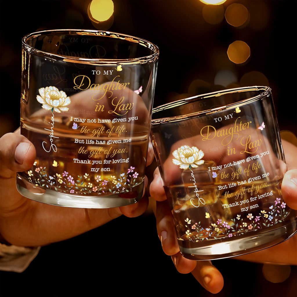 Personalized Whiskey Glass Custom Flowers Gift for Daughter-in-Law Whiskey Glass GradoCreations