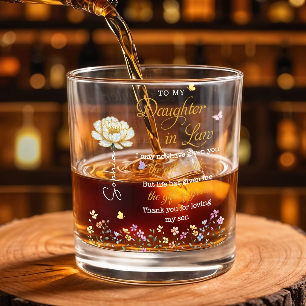 Personalized Whiskey Glass Custom Flowers Gift for Daughter-in-Law Whiskey Glass GradoCreations