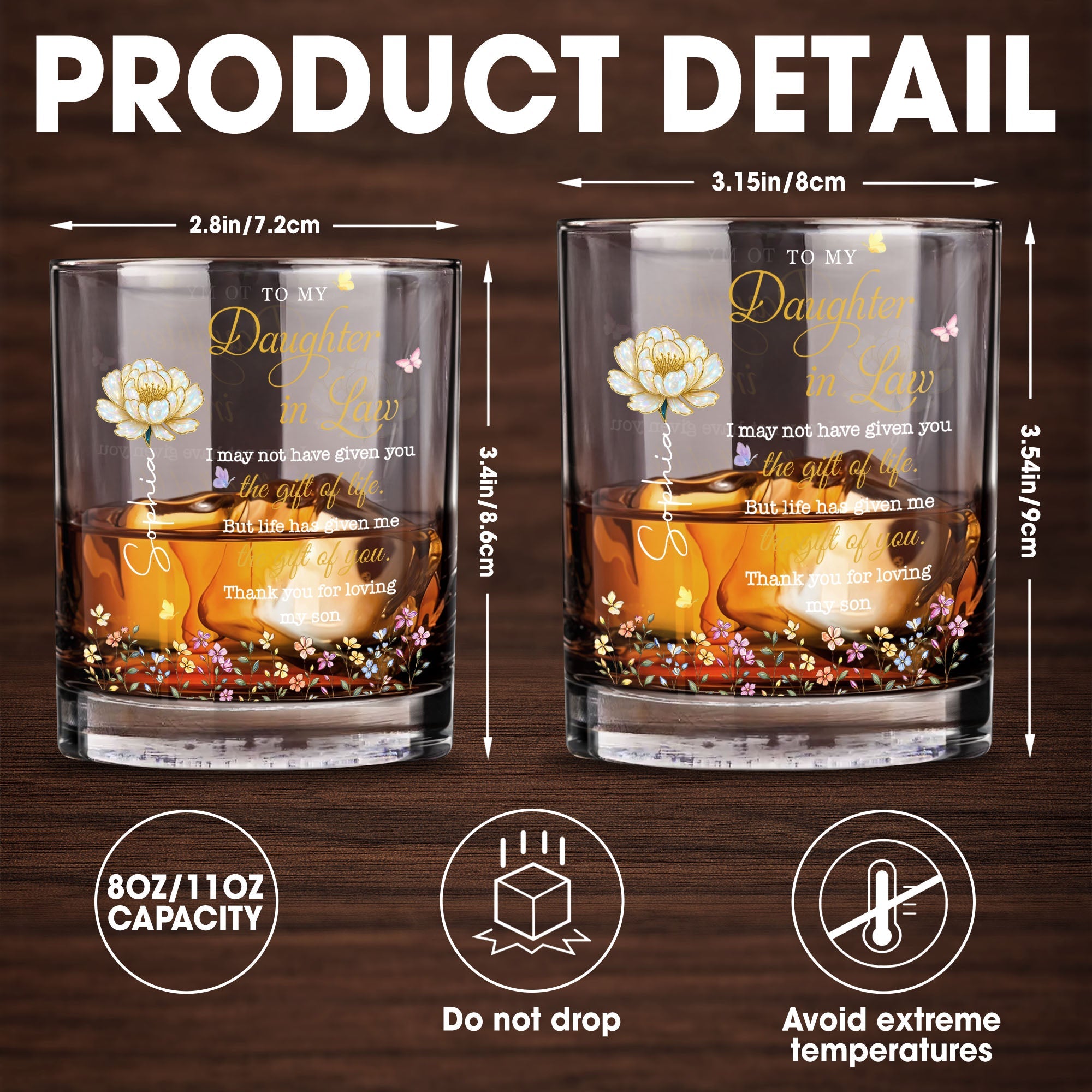 Personalized Whiskey Glass Custom Flowers Gift for Daughter-in-Law Whiskey Glass GradoCreations