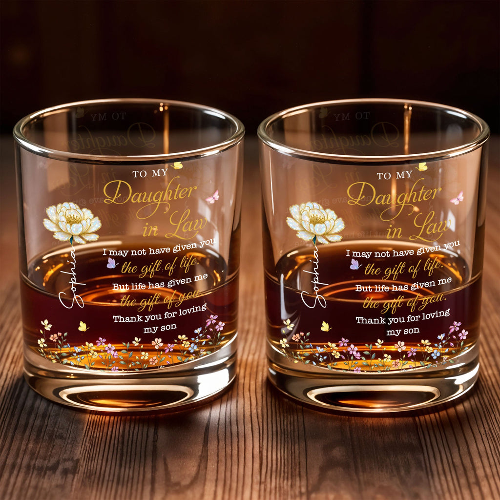 Personalized Whiskey Glass Custom Flowers Gift for Daughter-in-Law Whiskey Glass GradoCreations