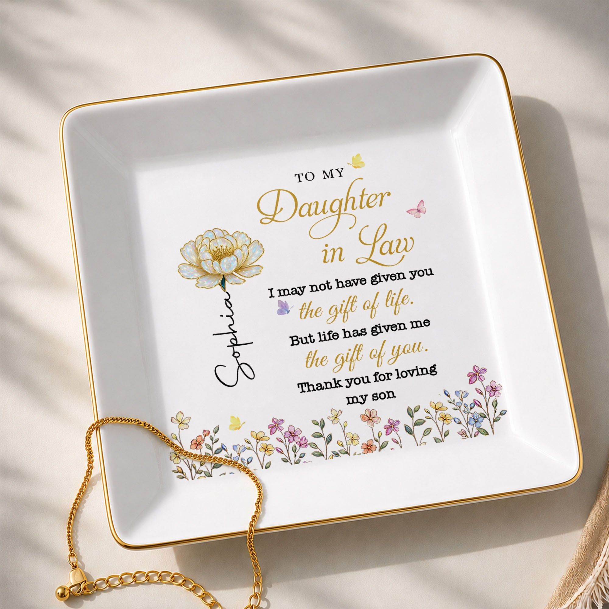 Personalized Ceramic Jewelry Dish Custom Message Gift for Daughter-in-Law Jewelry Dish GradoCreations