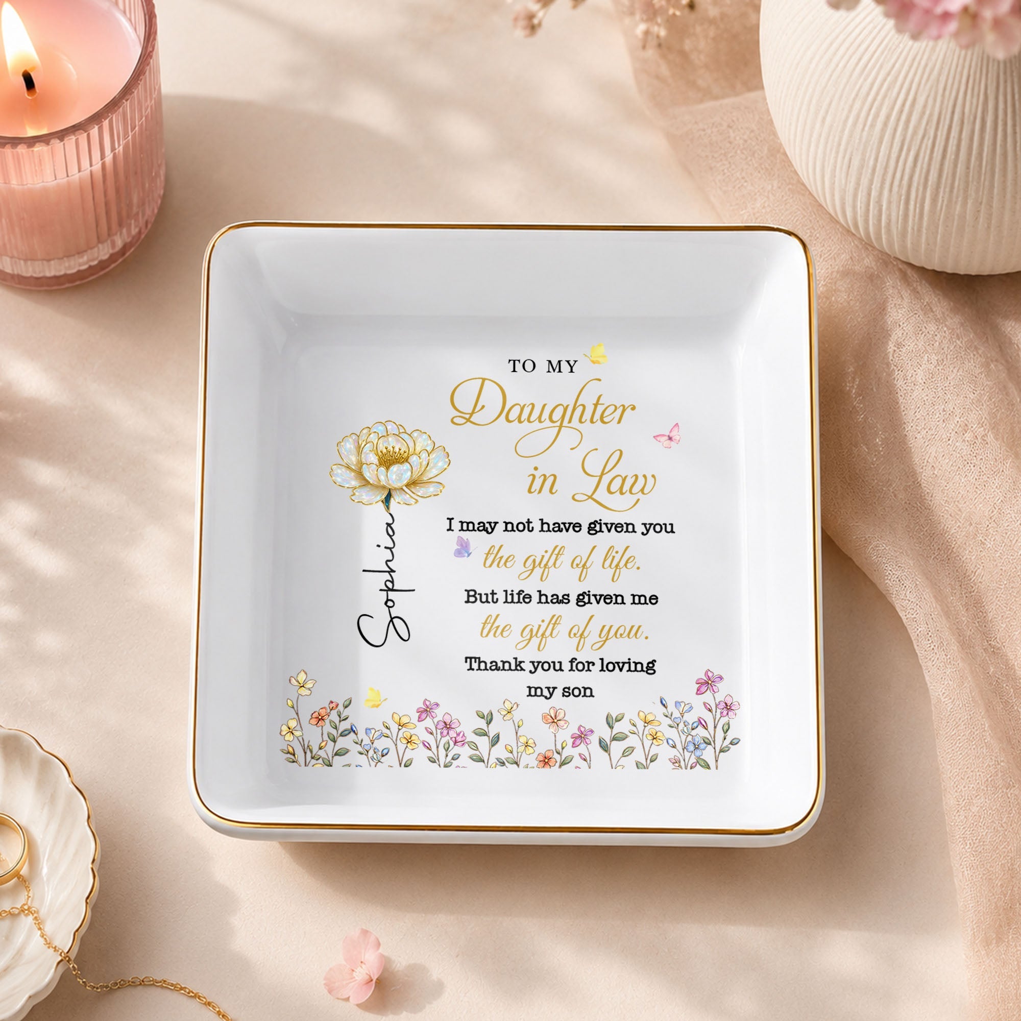 Personalized Ceramic Jewelry Dish Custom Message Gift for Daughter-in-Law Jewelry Dish GradoCreations