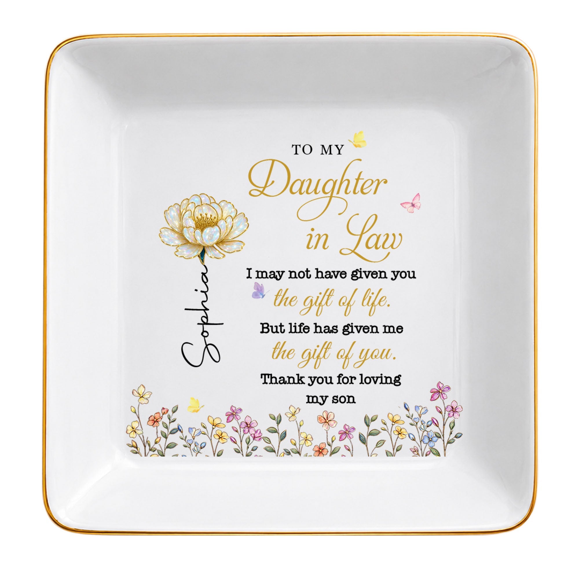 Personalized Ceramic Jewelry Dish Custom Message Gift for Daughter-in-Law Jewelry Dish GradoCreations