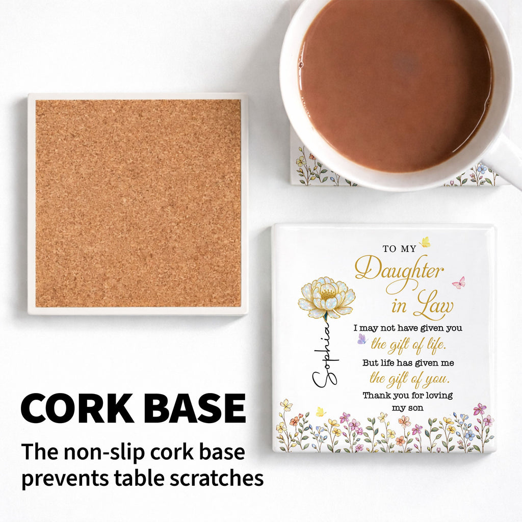Personalized Ceramic Coaster Custom Flower Design Gift for Daughter-in-Law Square Ceramic Coaster GradoCreations