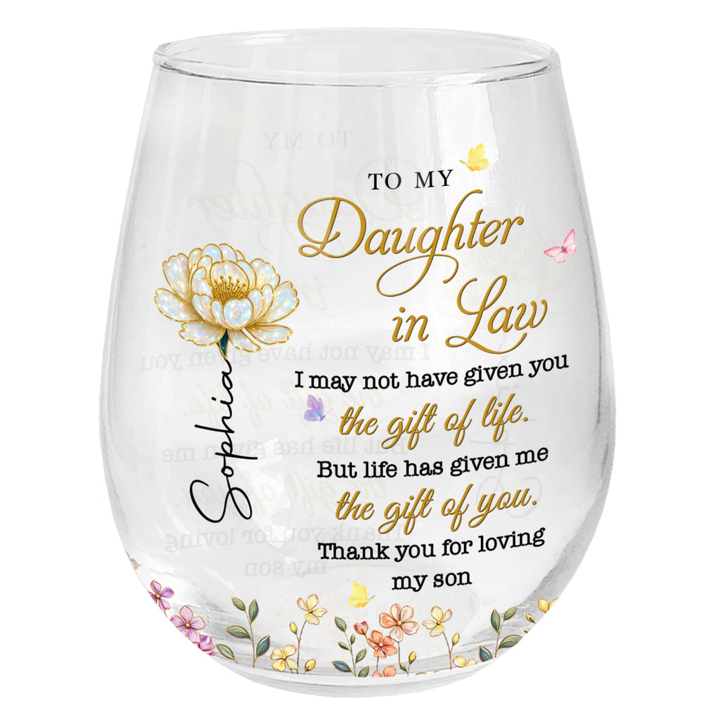 Personalized Stemless Wine Glass Custom Gift for Daughter-in-Law Wine Glasses GradoCreations
