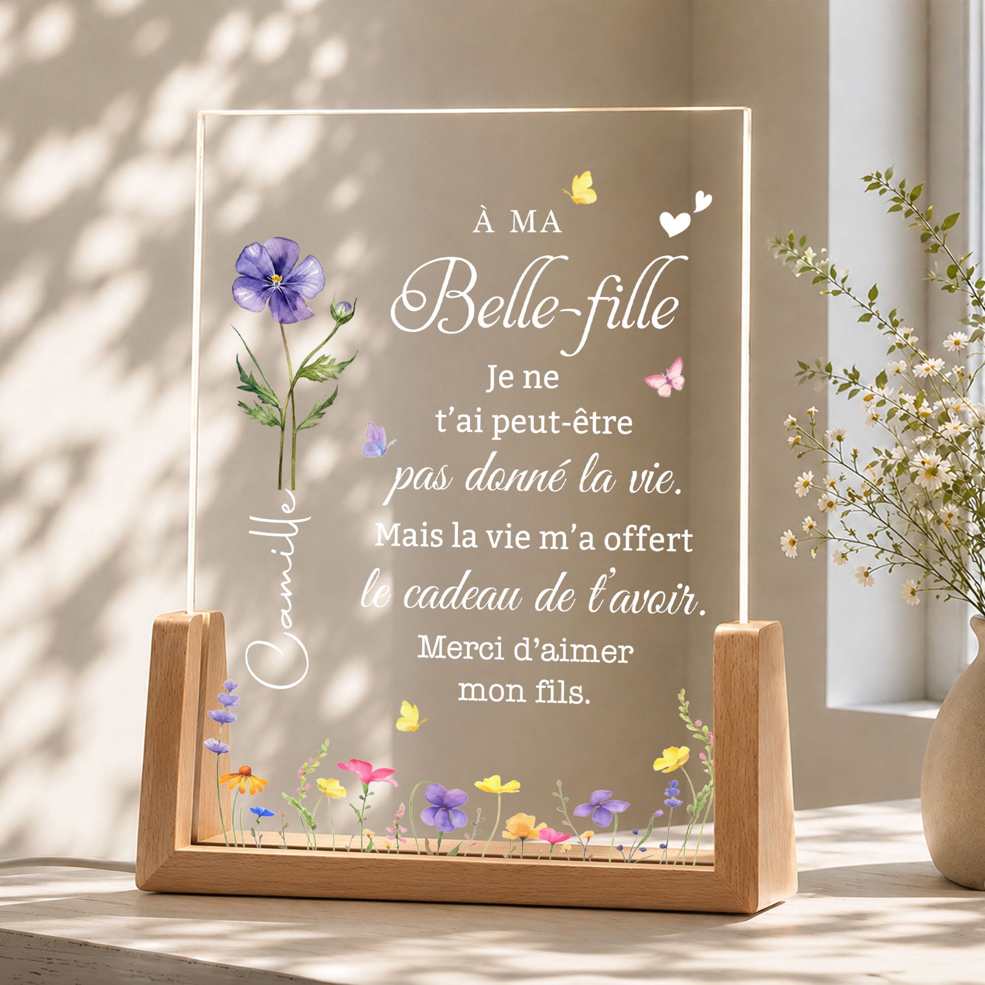 Personalized Acrylic Night Light Custom Name Gift for Daughter-in-Law Wood and Acrylic Night Light GradoCreations