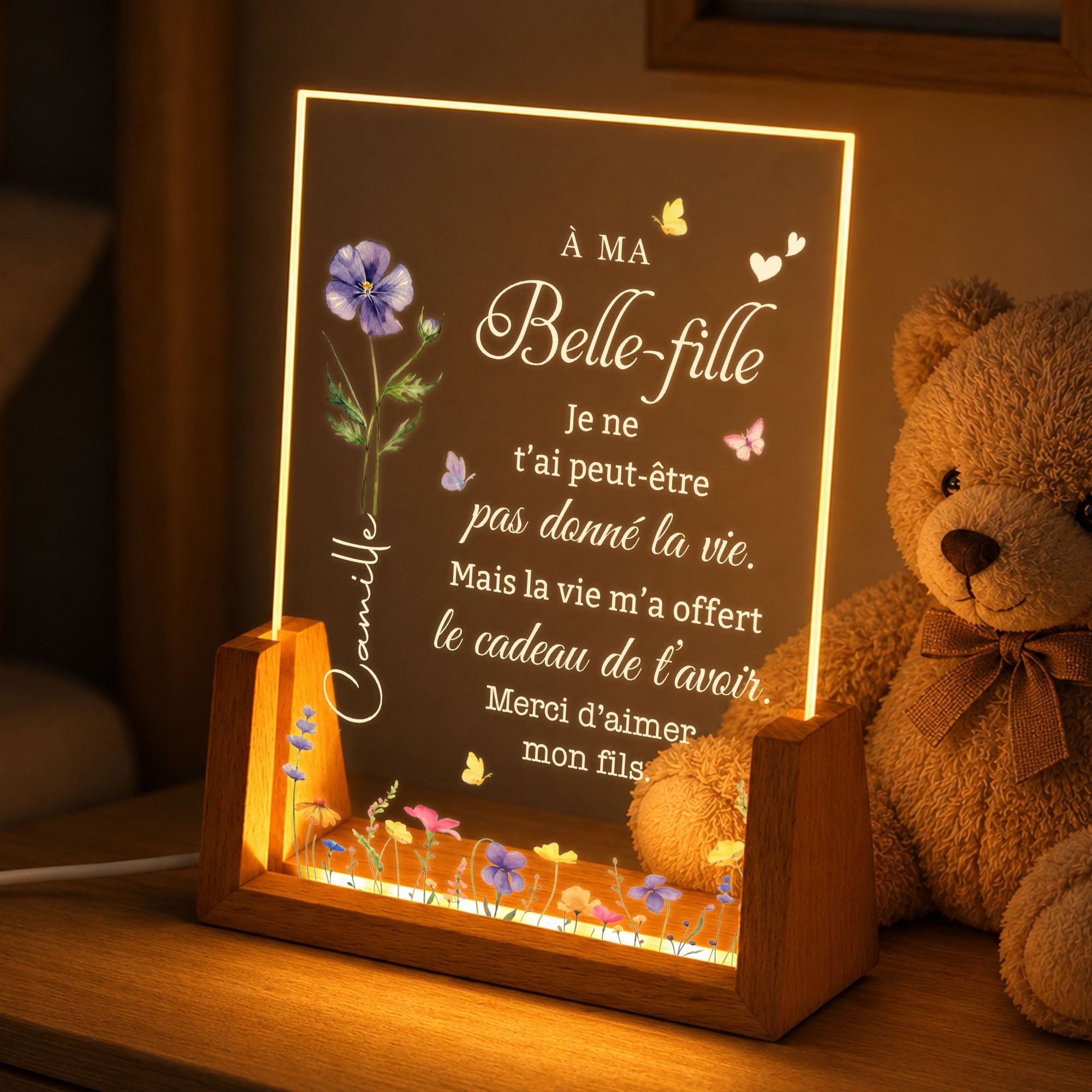 Personalized Acrylic Night Light Custom Name Gift for Daughter-in-Law Wood and Acrylic Night Light GradoCreations