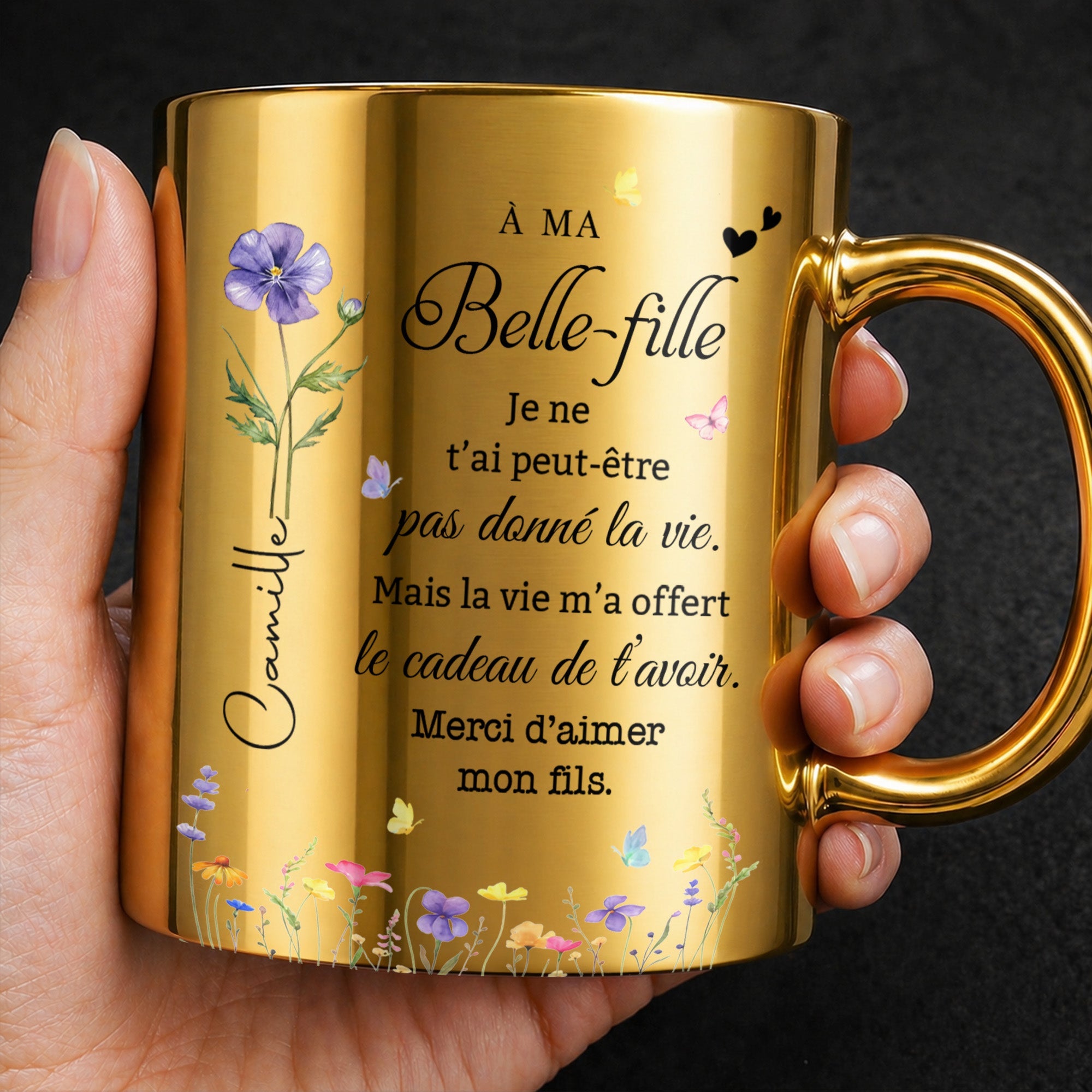 Personalized Metallic Mug Custom Birth Month Flowers Gift for Daughter-in-Law Metallic Mug GradoCreations