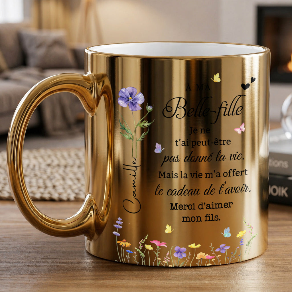 Personalized Metallic Mug Custom Birth Month Flowers Gift for Daughter-in-Law Metallic Mug GradoCreations