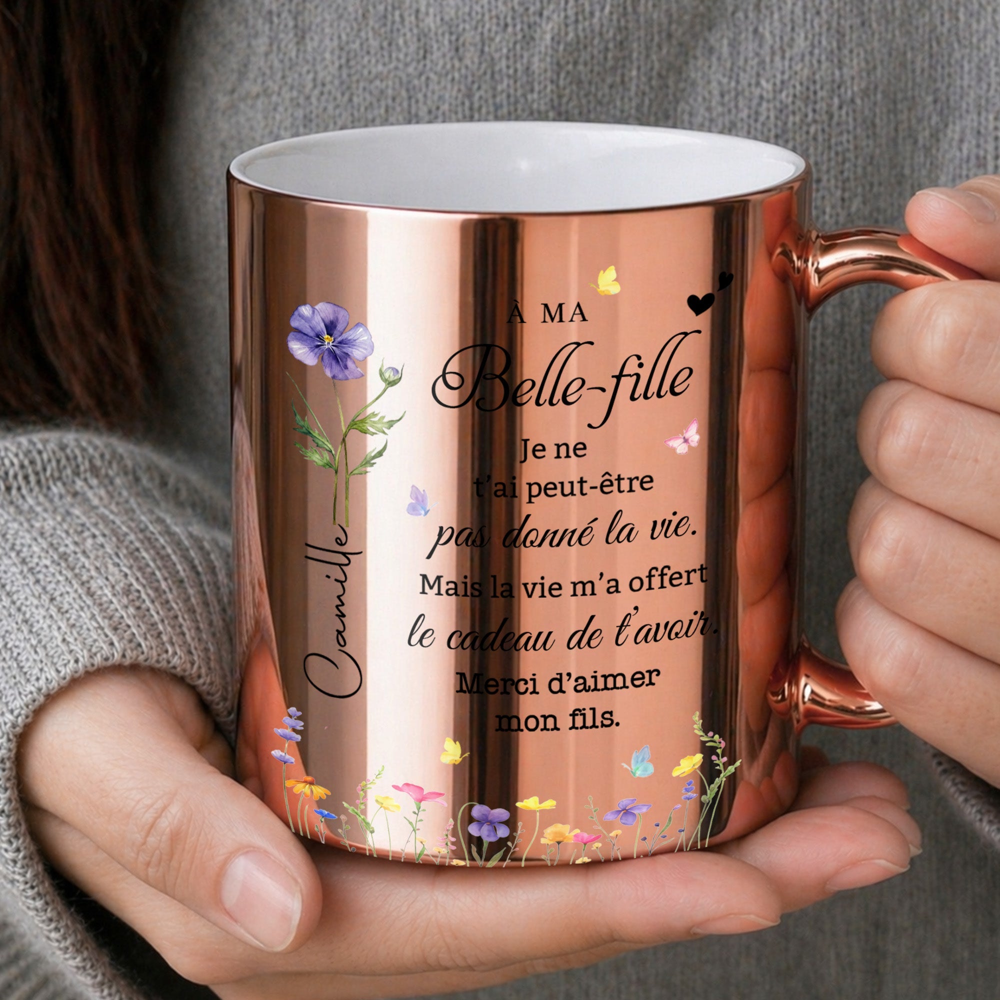 Personalized Metallic Mug Custom Birth Month Flowers Gift for Daughter-in-Law Metallic Mug GradoCreations