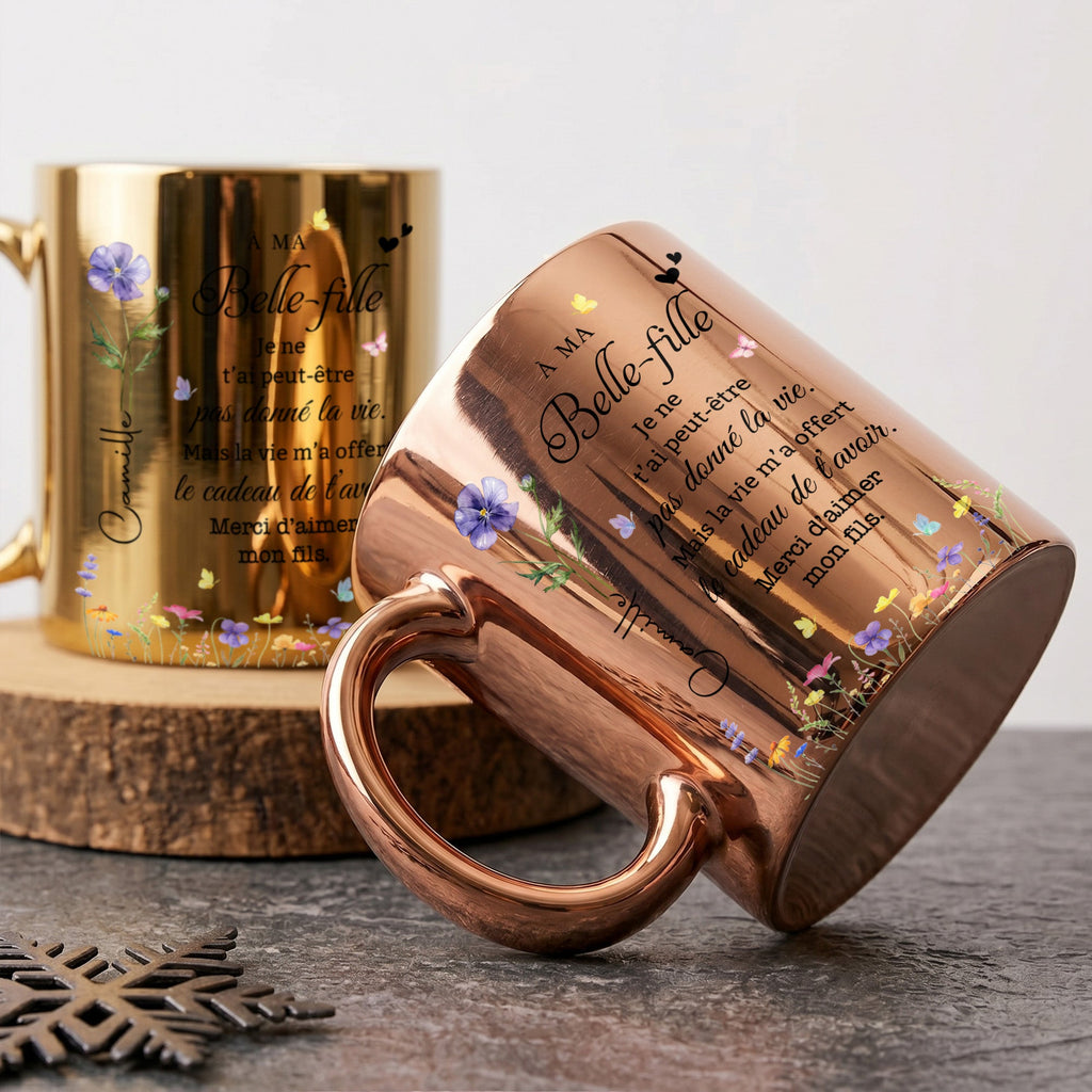 Personalized Metallic Mug Custom Birth Month Flowers Gift for Daughter-in-Law Metallic Mug GradoCreations
