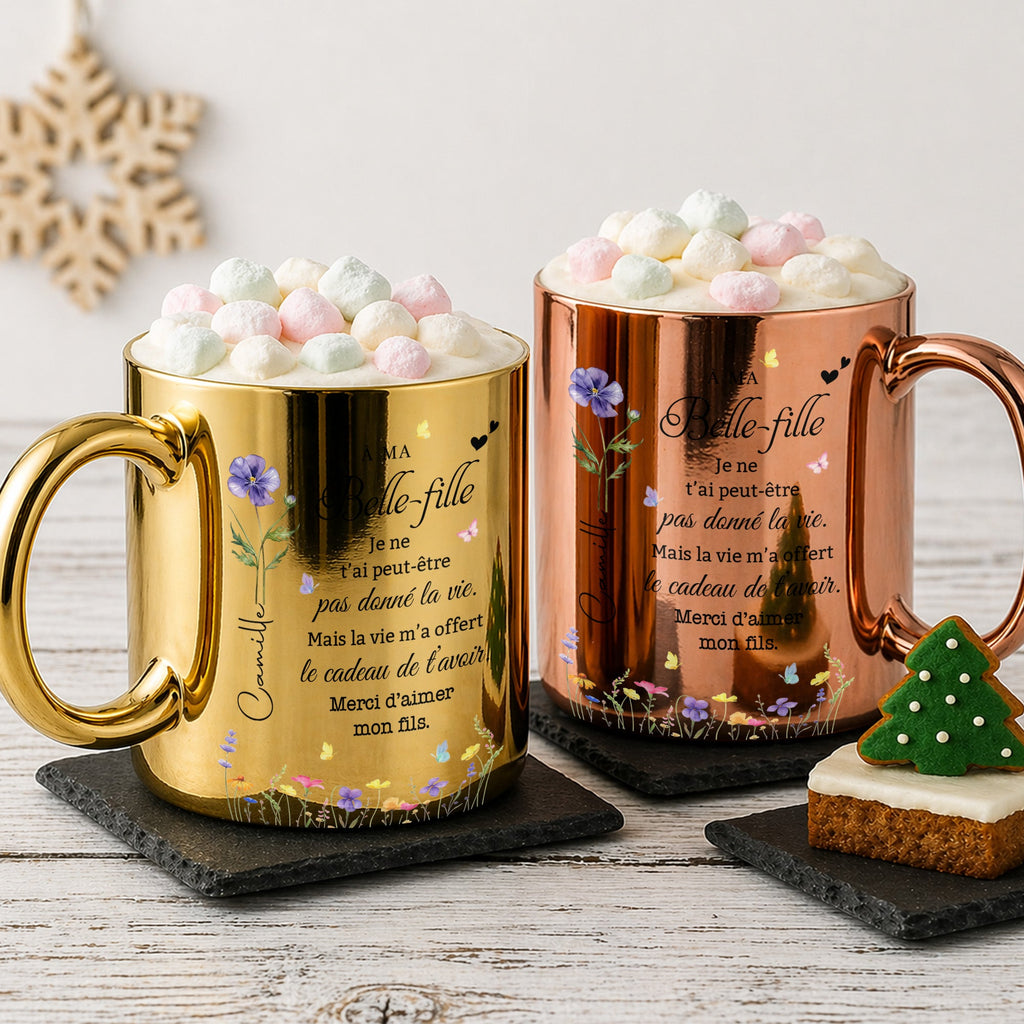 Personalized Metallic Mug Custom Birth Month Flowers Gift for Daughter-in-Law Metallic Mug GradoCreations