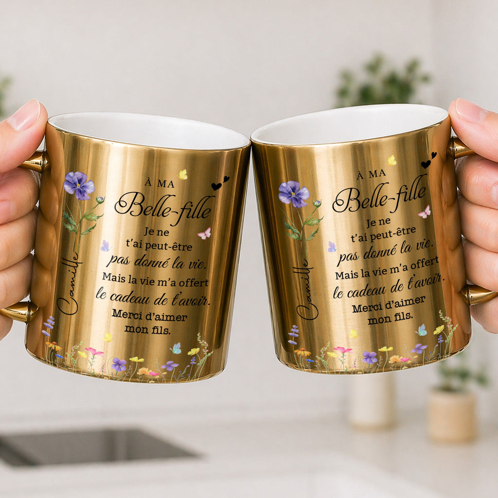 Personalized Metallic Mug Custom Birth Month Flowers Gift for Daughter-in-Law Metallic Mug GradoCreations