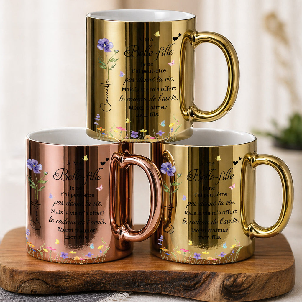 Personalized Metallic Mug Custom Birth Month Flowers Gift for Daughter-in-Law Metallic Mug GradoCreations