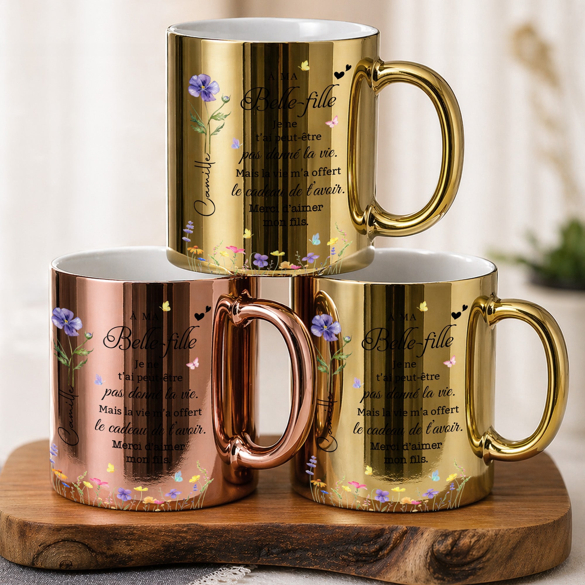 Personalized Metallic Mug Custom Birth Month Flowers Gift for Daughter-in-Law Metallic Mug GradoCreations
