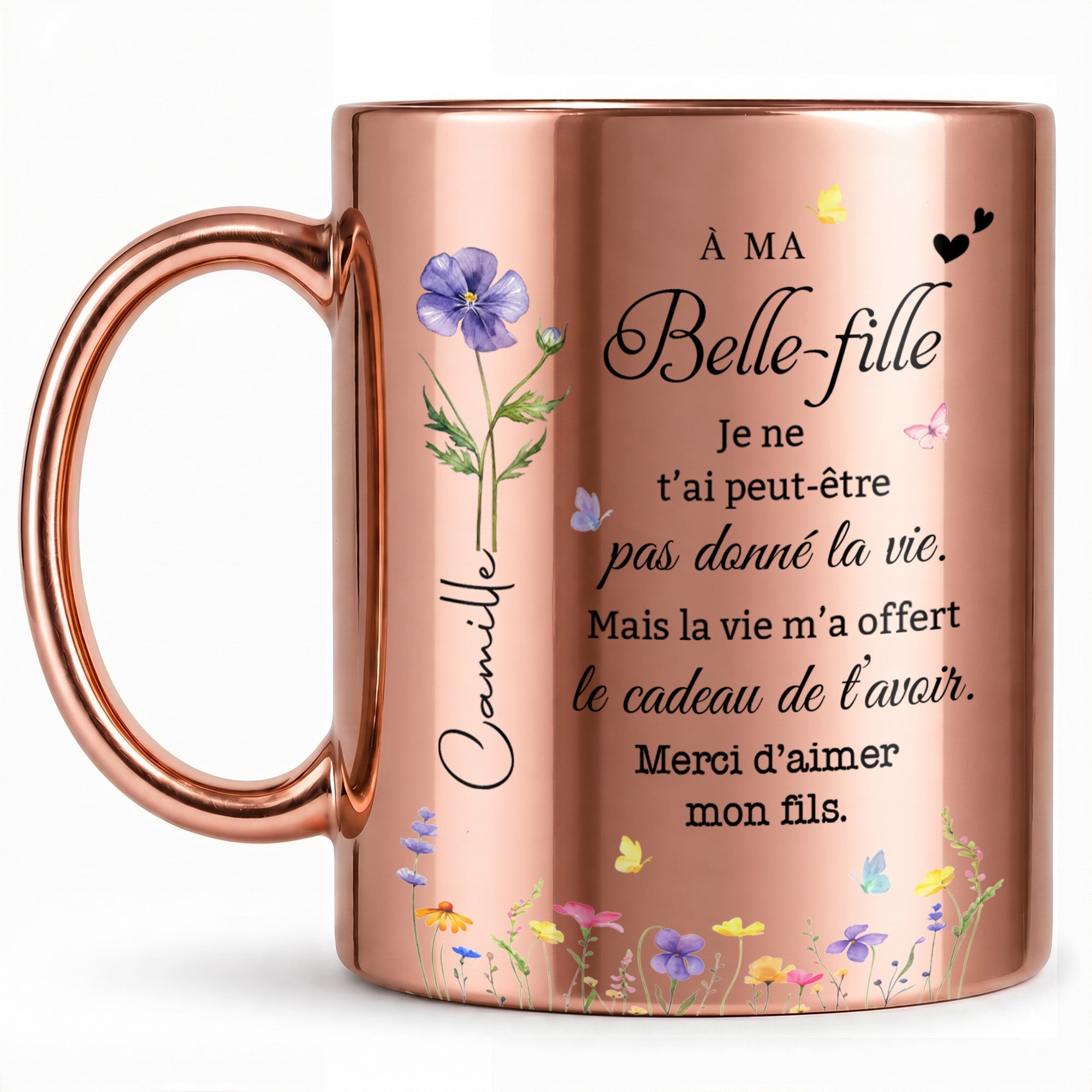 Personalized Metallic Mug Custom Birth Month Flowers Gift for Daughter-in-Law Metallic Mug GradoCreations