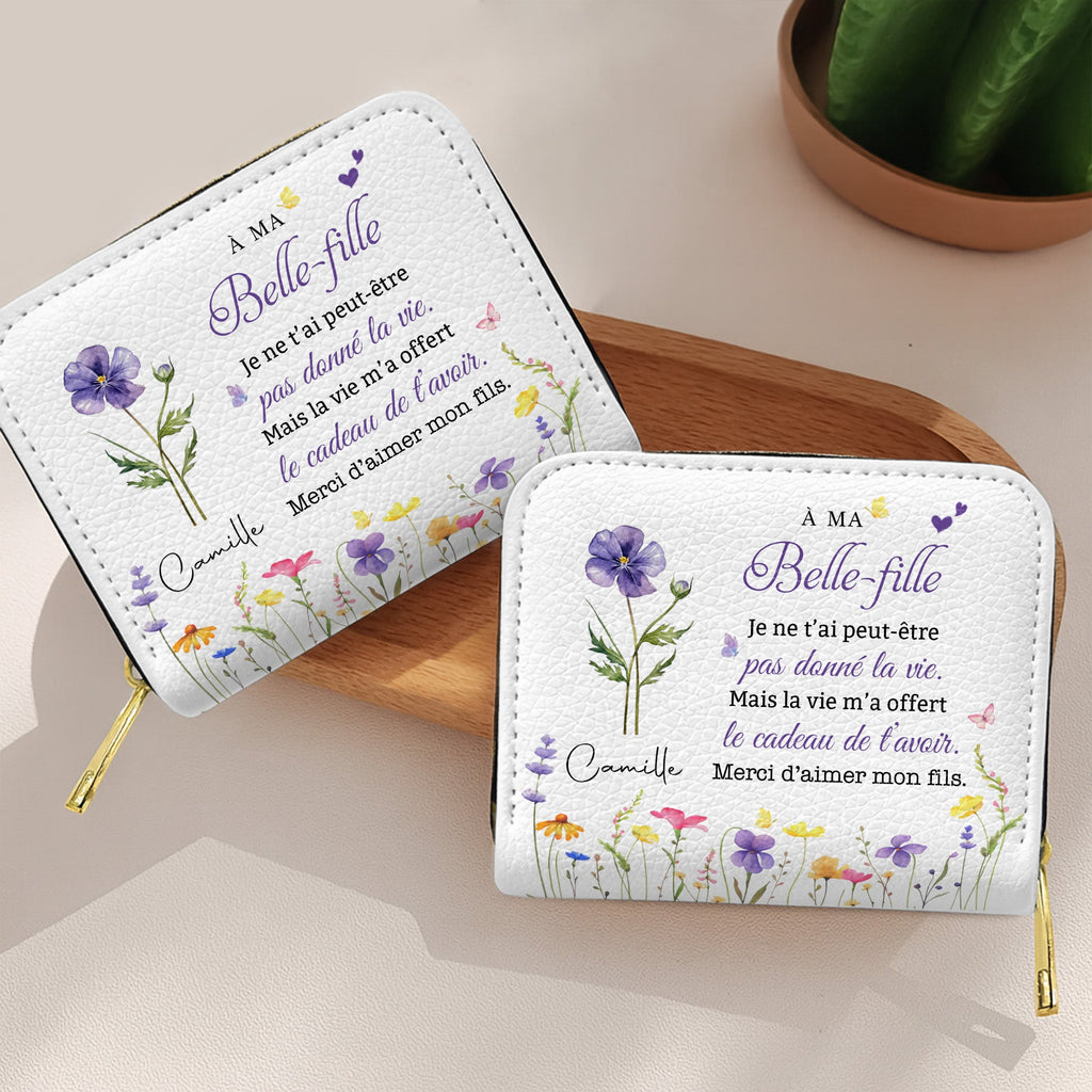 Personalized Mini Leather Wallet Custom Birth Month Flowers Gift for Daughter-in-Law Leather Wallet GradoCreations
