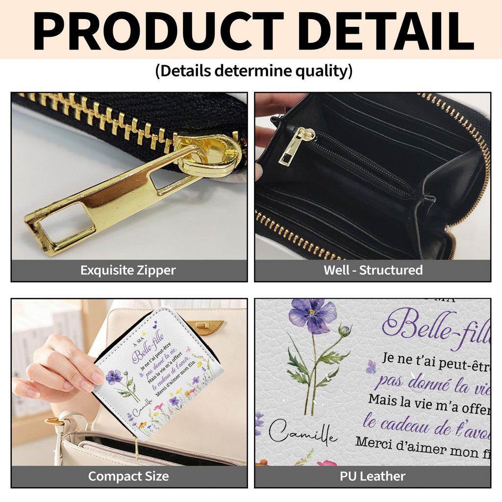Personalized Mini Leather Wallet Custom Birth Month Flowers Gift for Daughter-in-Law Leather Wallet GradoCreations