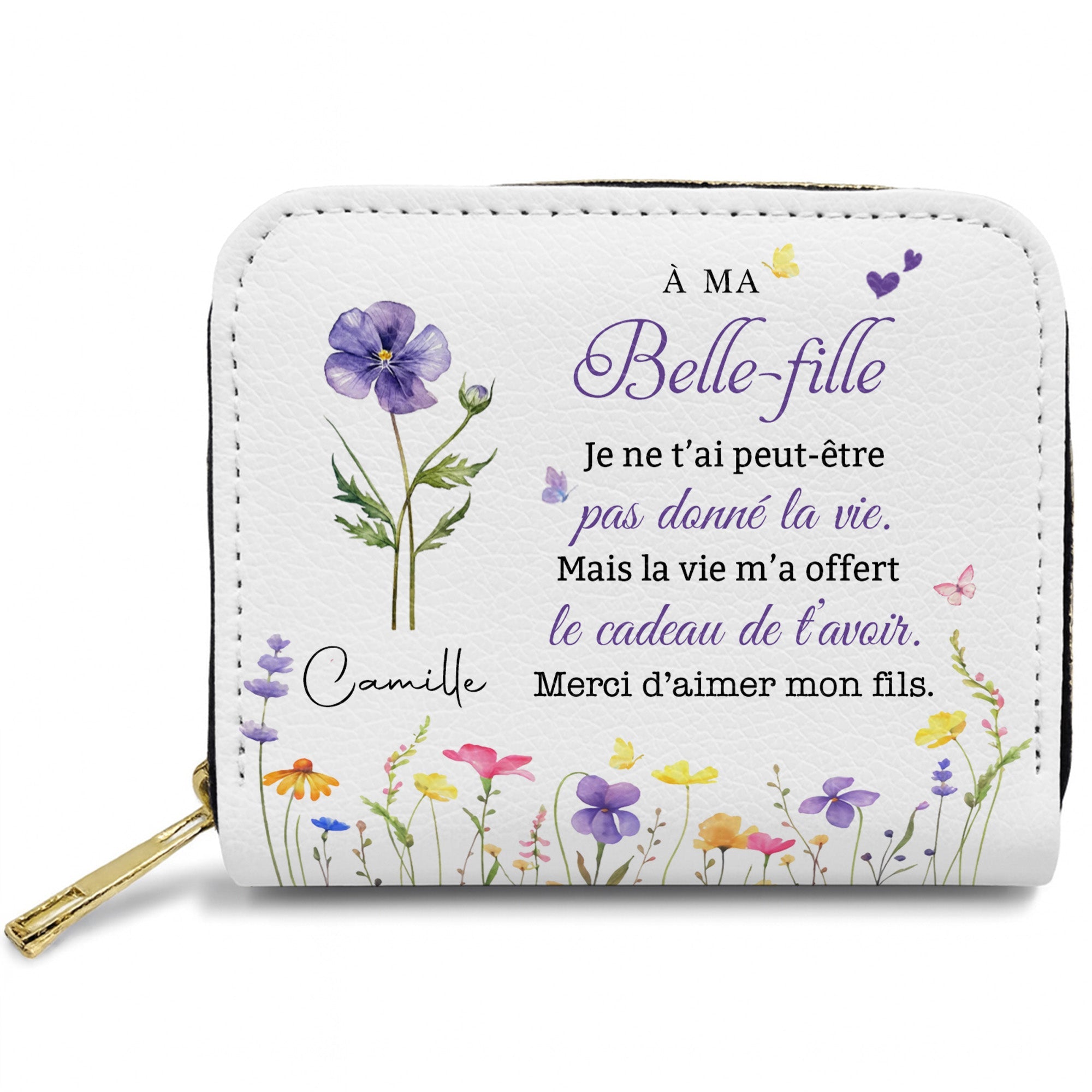 Personalized Mini Leather Wallet Custom Birth Month Flowers Gift for Daughter-in-Law Leather Wallet GradoCreations