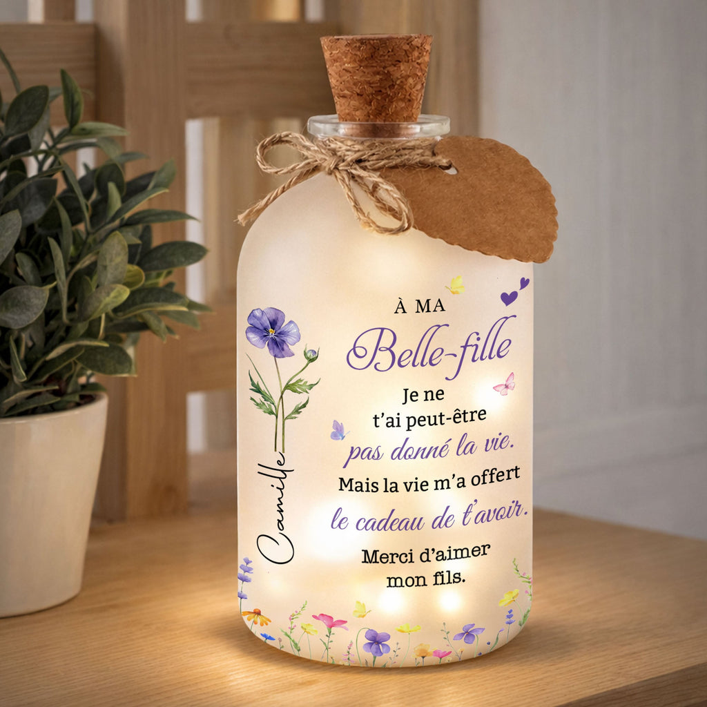 Personalized Short Bottle Light Custom Birth Month Flowers Gift for Daughter-in-Law Short Bottle Light GradoCreations