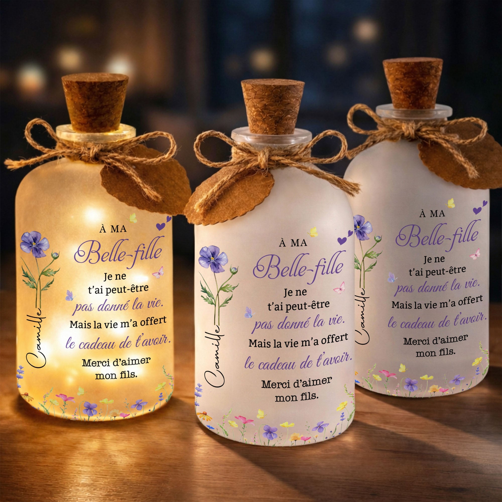 Personalized Short Bottle Light Custom Birth Month Flowers Gift for Daughter-in-Law Short Bottle Light GradoCreations