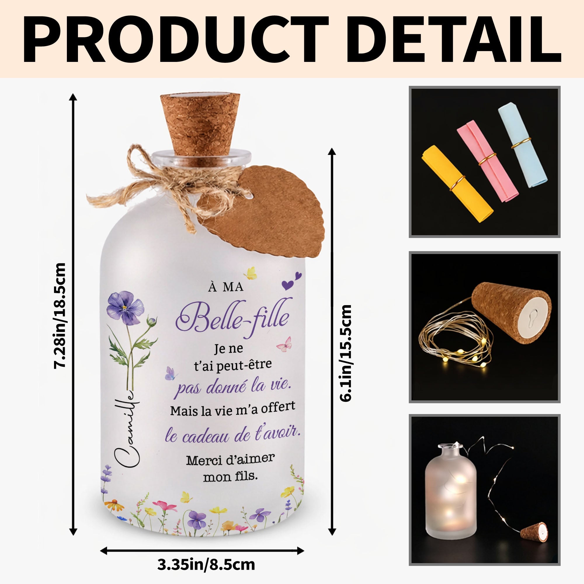 Personalized Short Bottle Light Custom Birth Month Flowers Gift for Daughter-in-Law Short Bottle Light GradoCreations