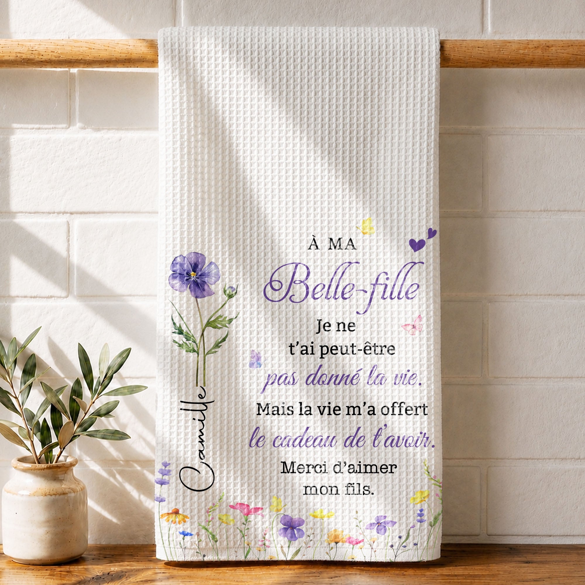 Personalized Kitchen Towel Gift for Daughter-in-Law with Flowers Kitchen Towel GradoCreations